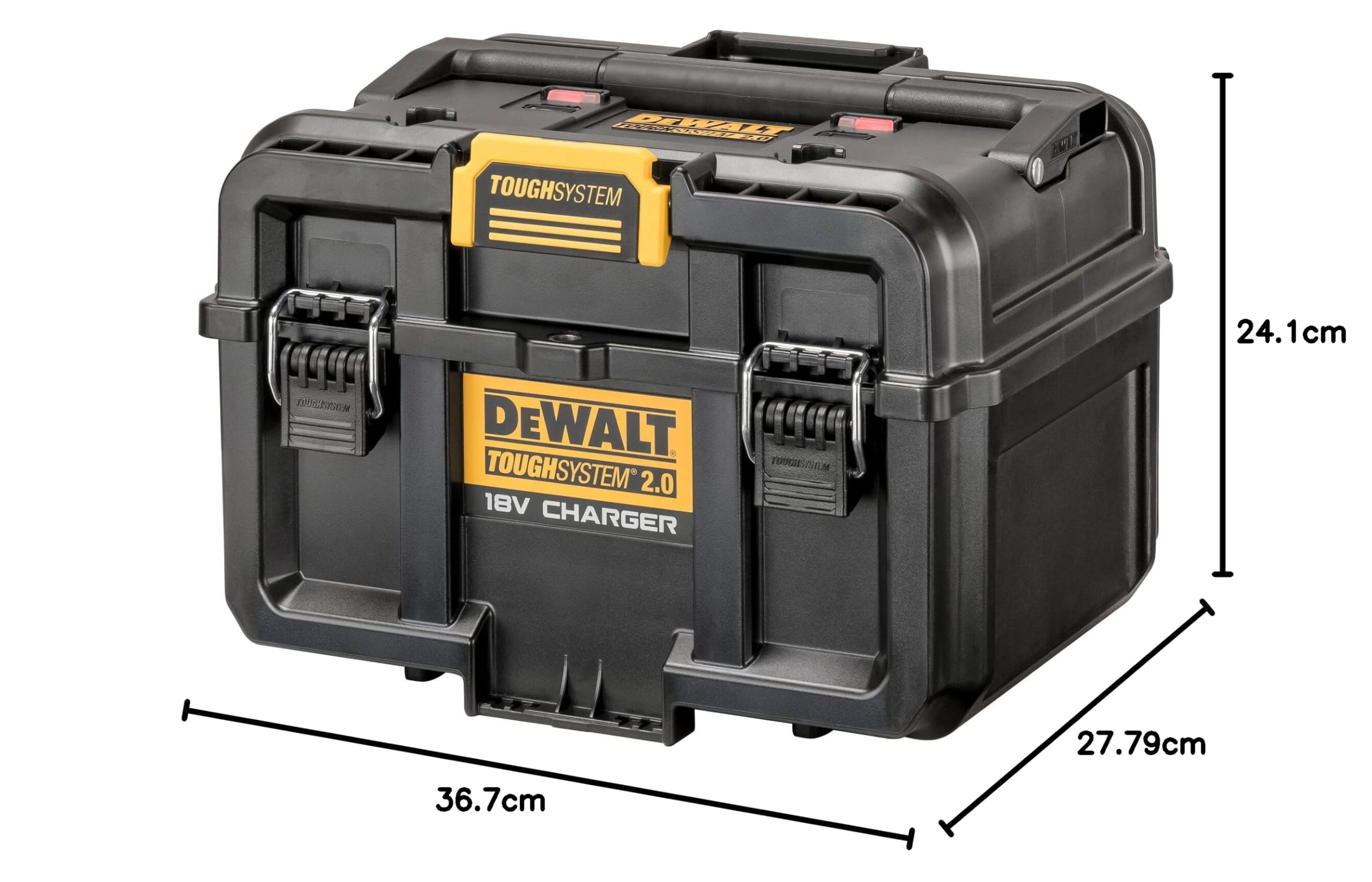 DEWALT DWST83471-QW - Caja de carga de baterías ToughSystem 2.0, 18V y FlexVolt, Carga USB, Indicador de carga, Carga simultánea de 2 baterías, Se entrega sin baterías