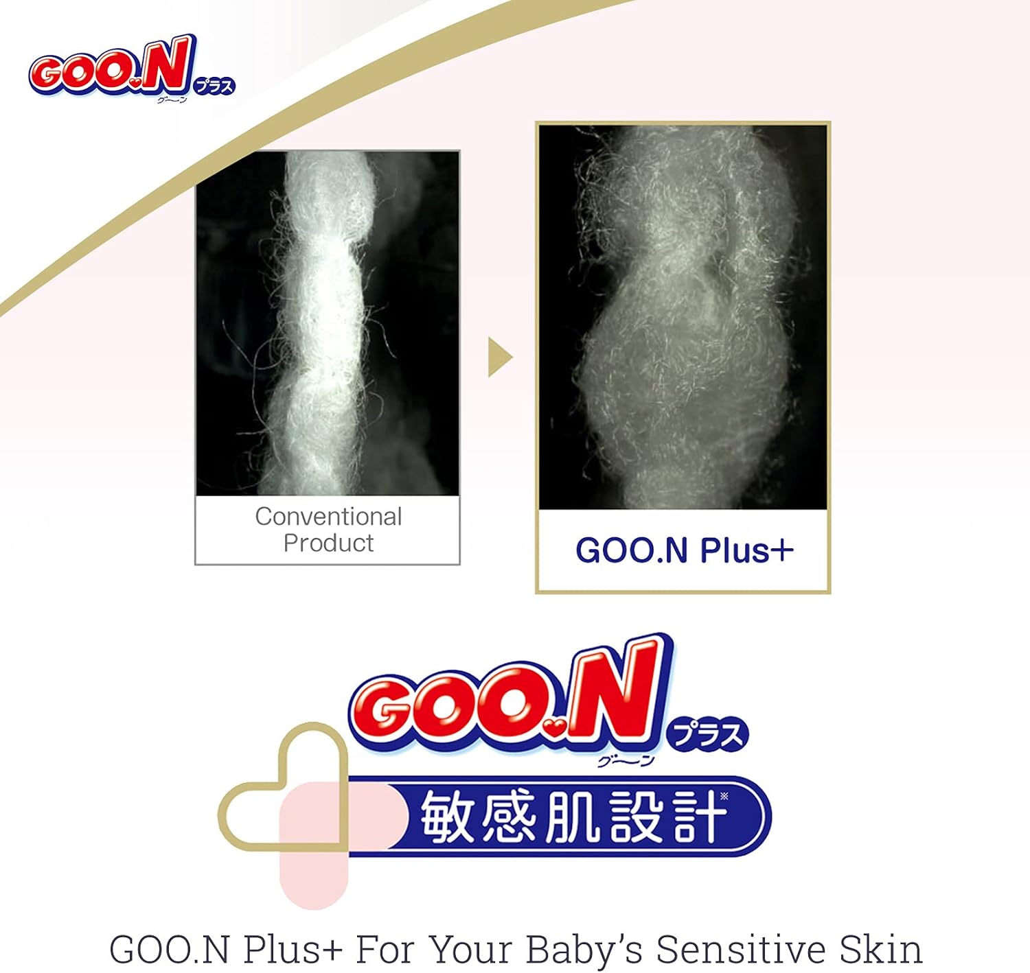 GOO.N Plus+ Diapers L Size (up to 31 lb) Unisex 54 Count Japanese Tape Straps Sensitive Skin, Made in Japan
