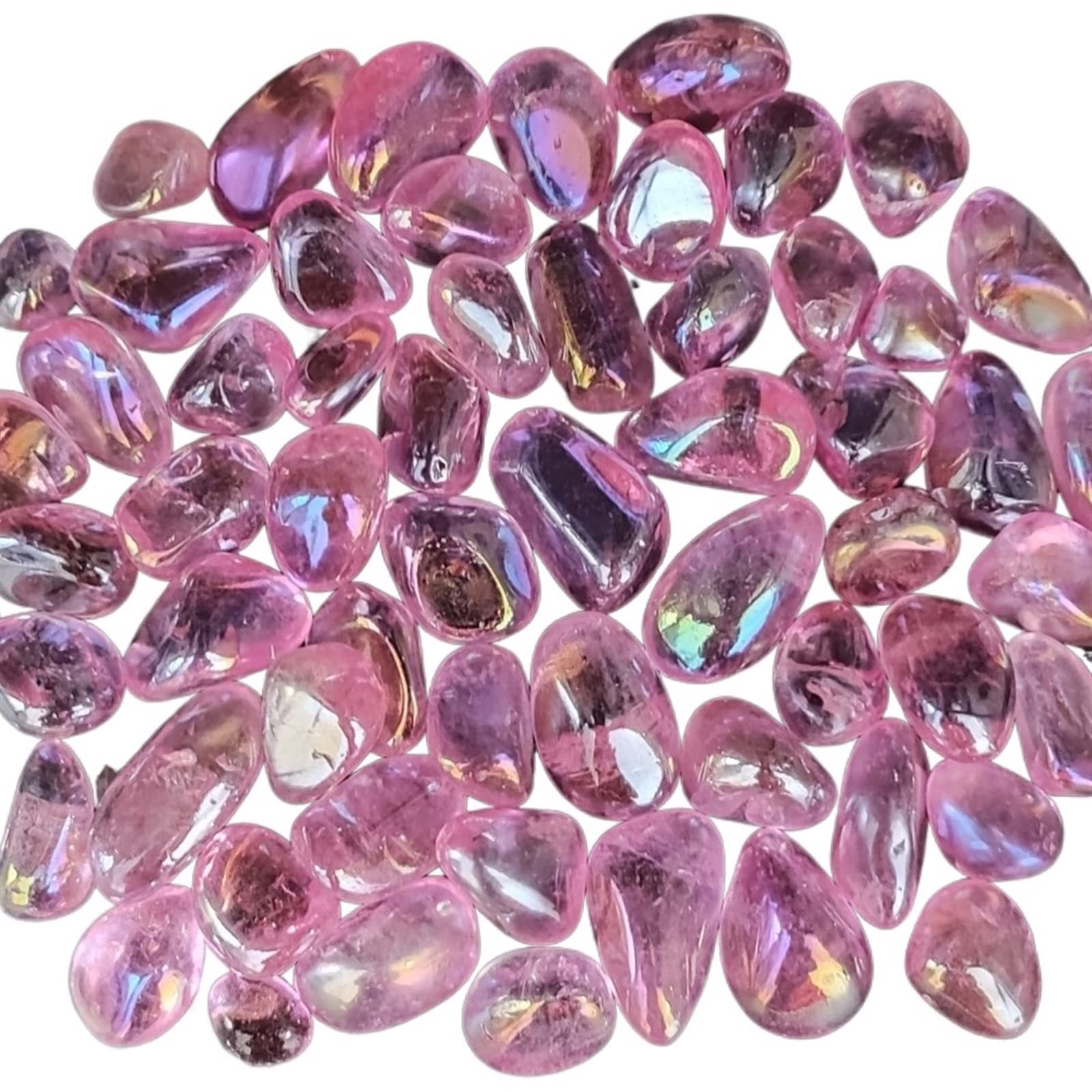 GAENZA 100 g lose grüne galvanisierte natürliche klare Quarzkristall-Trommelsteine, Mineralien, Heimdekoration, Geschenk, 20–30 mm Steinmineralexemplar (Color : Pink Clear Tumbled, Size : 100g Bulk)