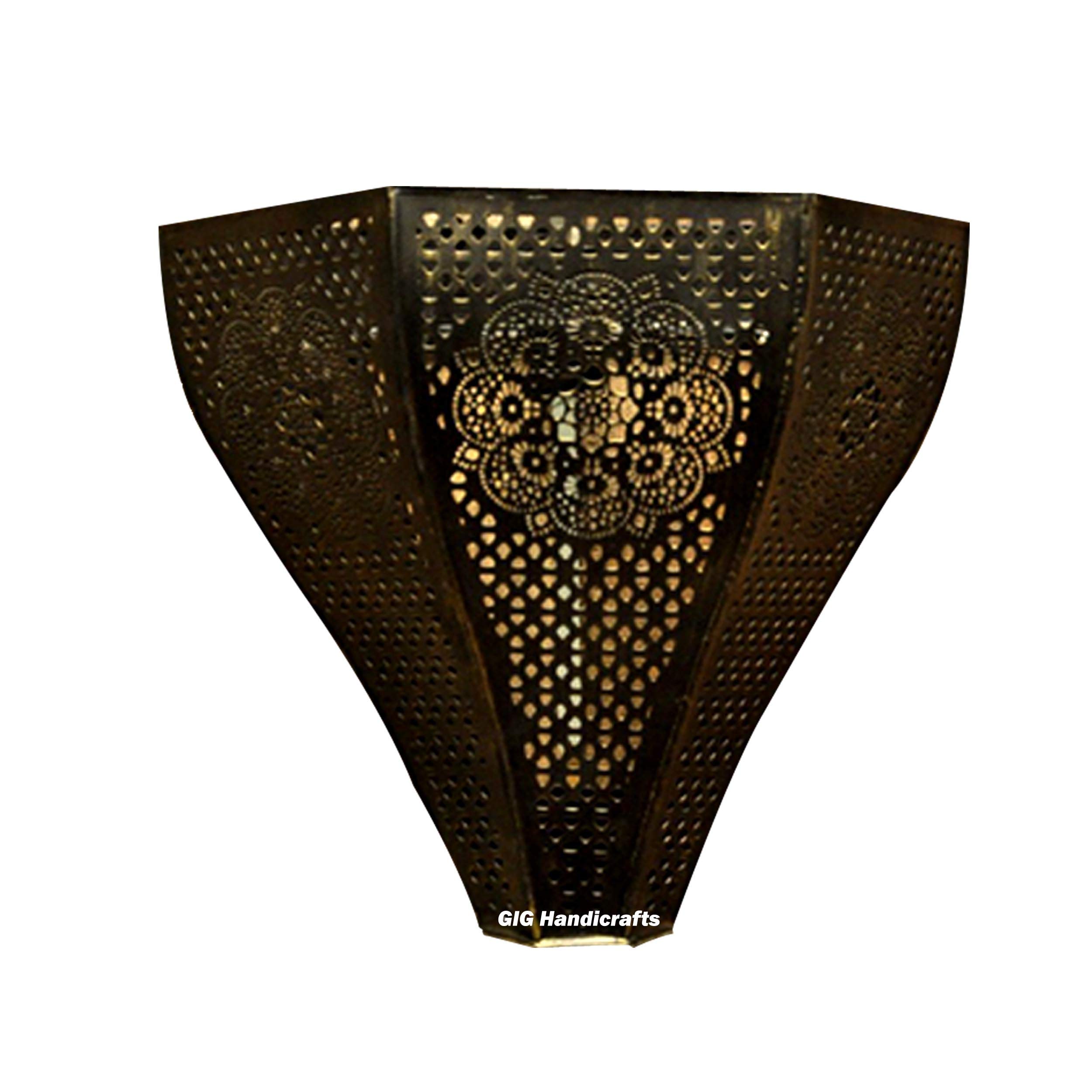 GIG Handicrafs Vintage Metal Moroccan Wall Lamp (Black , Gold)