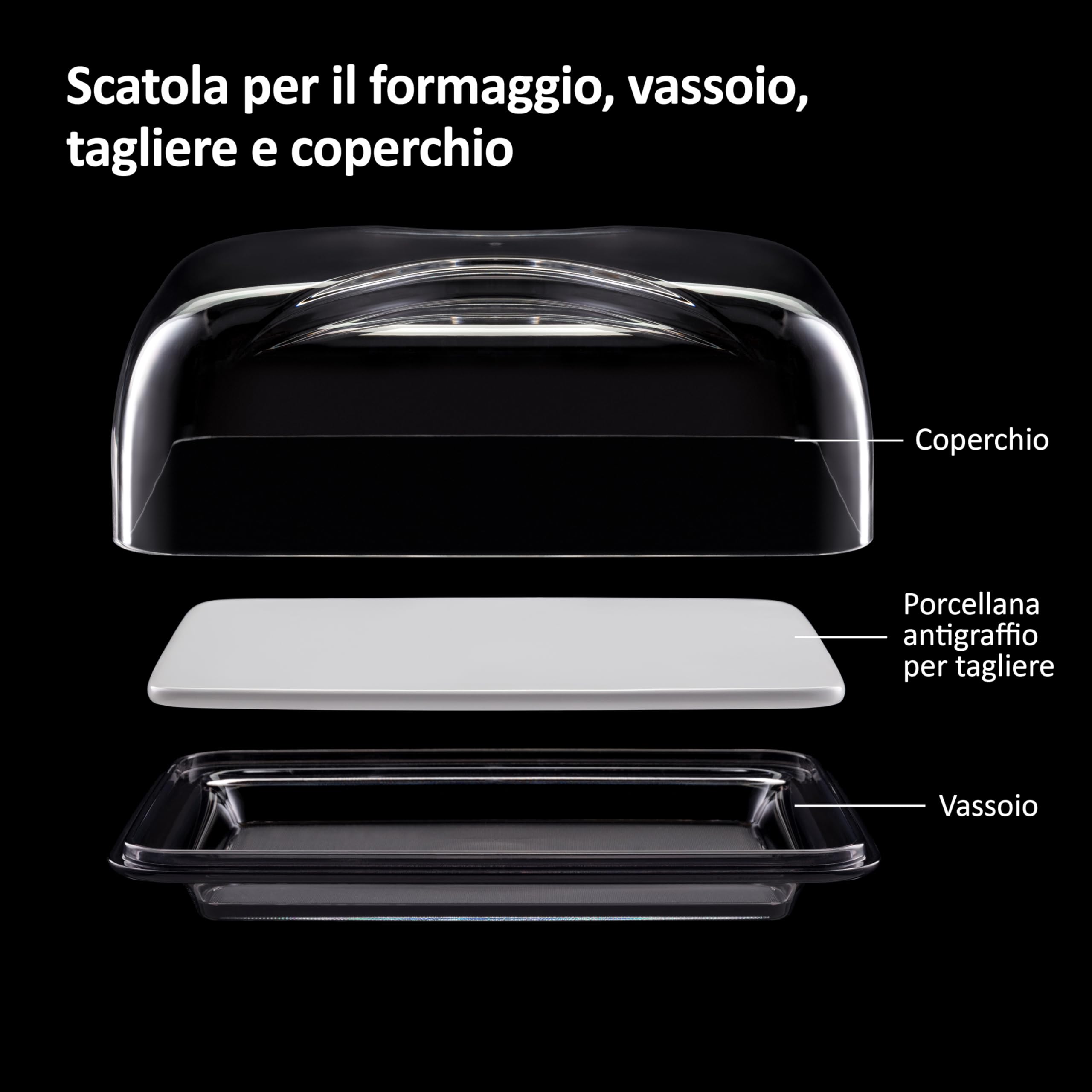 Haier HAGCB40 Cheese Box, con Vassoio, Tagliere in Porcellana e Coperchio, Rettangolare, Elegante, 25,5x18x11,5 cm, Haier by Guzzini