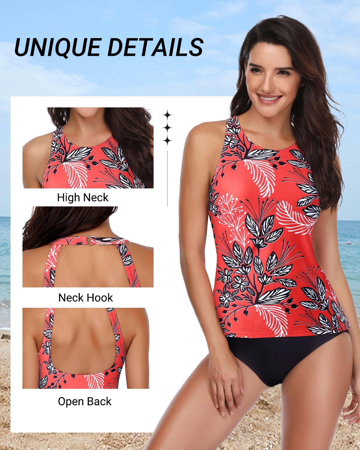 Holipick High Neck Tankini Top Bathing Suit Tops for Women Tummy Control Tank Tops Swimsuits - Image 3