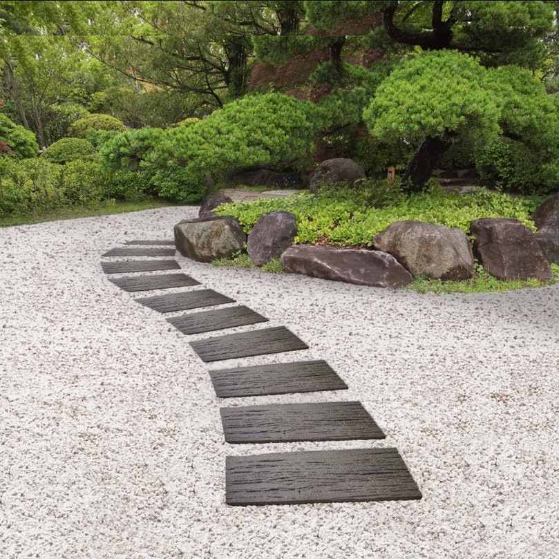IHANA Garden Stepping Stone Wood Effect Railway Sleepers Eco Friendly Recycled Rubber 24x10 inch (Grey pack of 4)