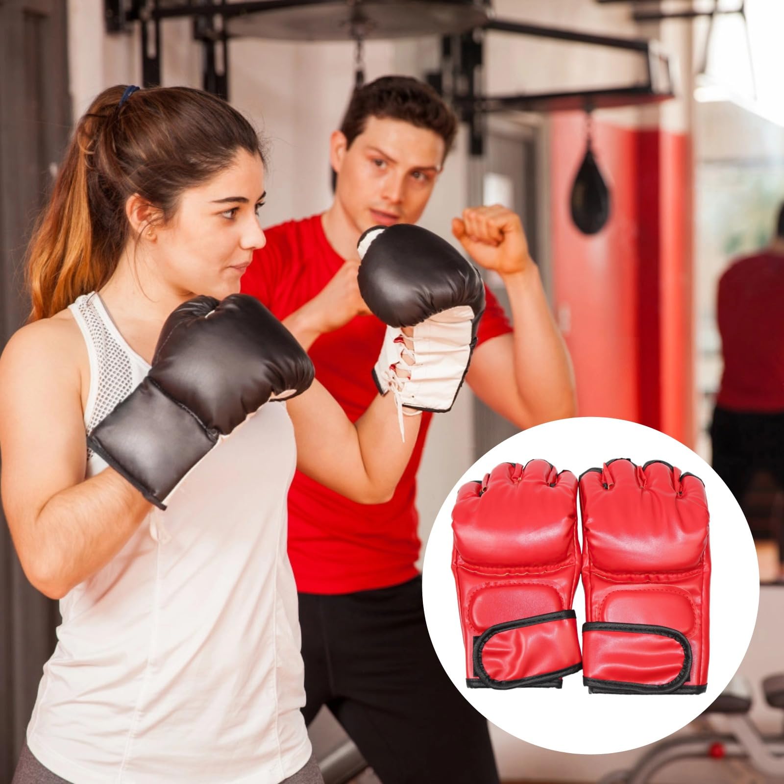 Boxhandschuhe Erwachsene 2 Paar Rot und Blau Halbfinger Mma Kampftraining Handschuhe PU Leder Eva Polsterung