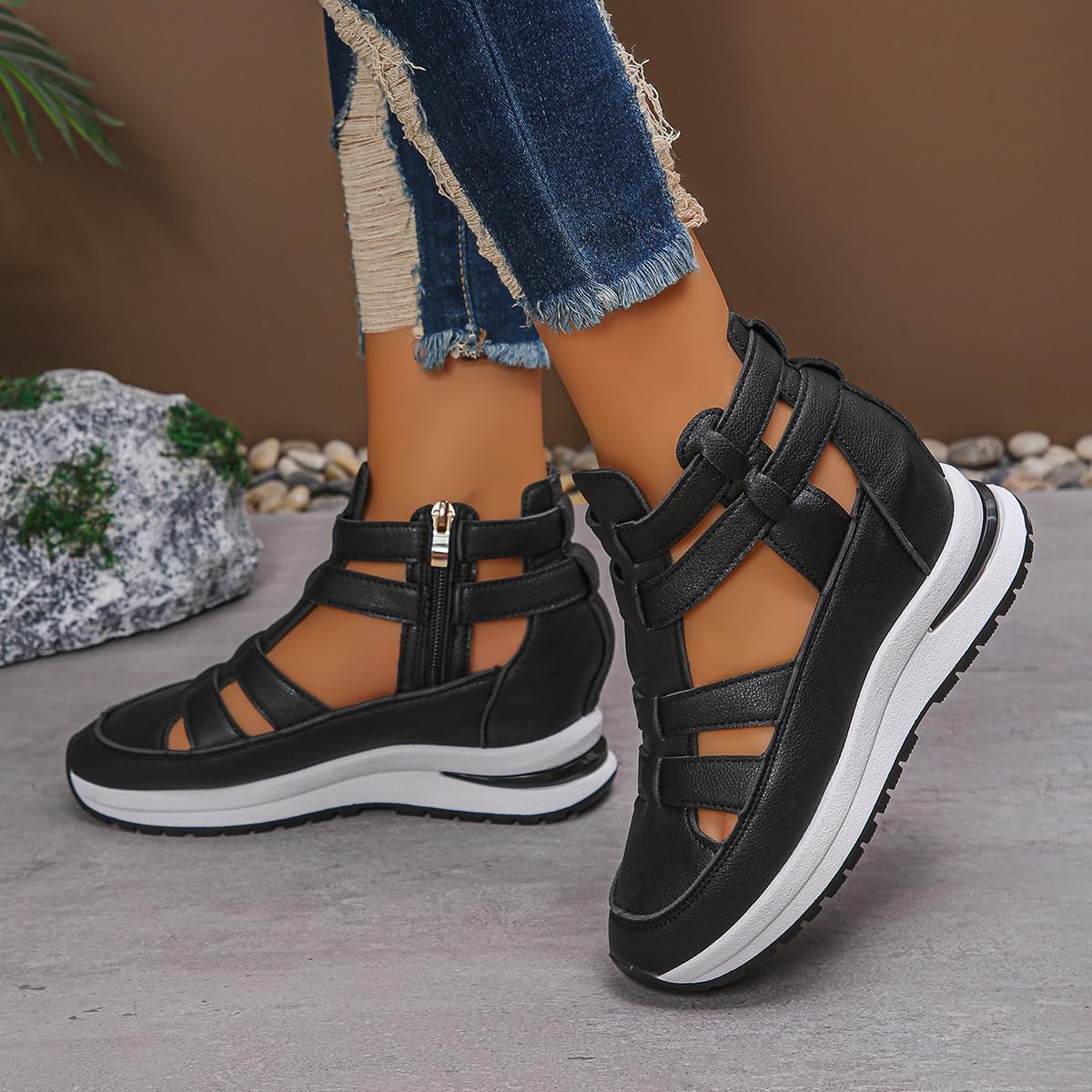 Sandalias de cuña de plataforma transpirables para mujer, sandalias de pescador con puntera cerrada para mujer, sandalias romanas de gladiador de verano