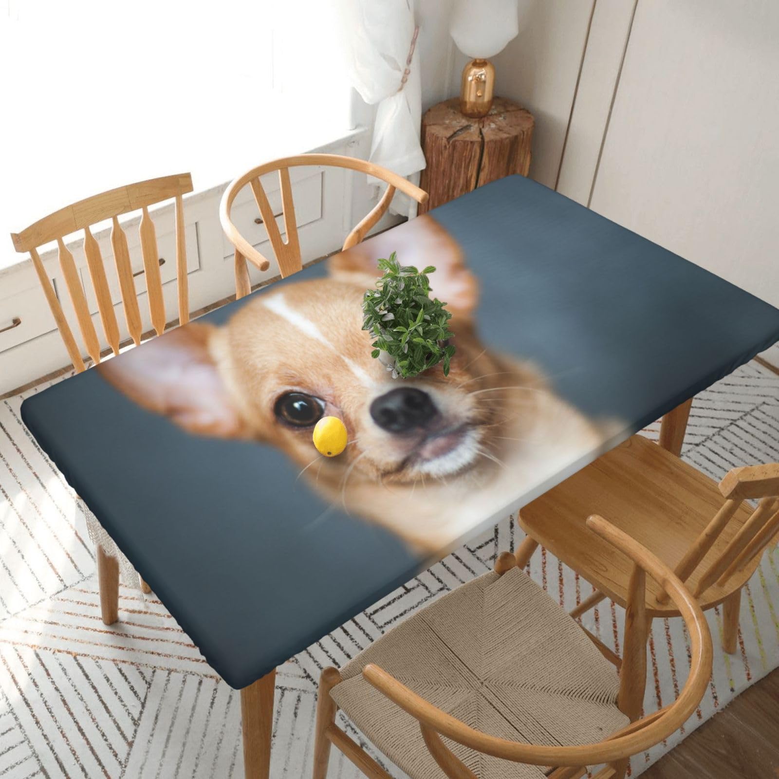 BNVSADC cute chihuahua Printed 5FT Tablecloth Polyester Kitchen Water Resistant Table Cloth Dining Table Decoration Table Covers, 152x76 CM