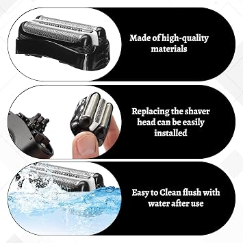 Electric Shaver Replacement Head,Dry Wet Electric Shaver Head,Shaver Accessories for Braun S3 Replacement Head Compatible with Braun Series 32B Electric Shavers