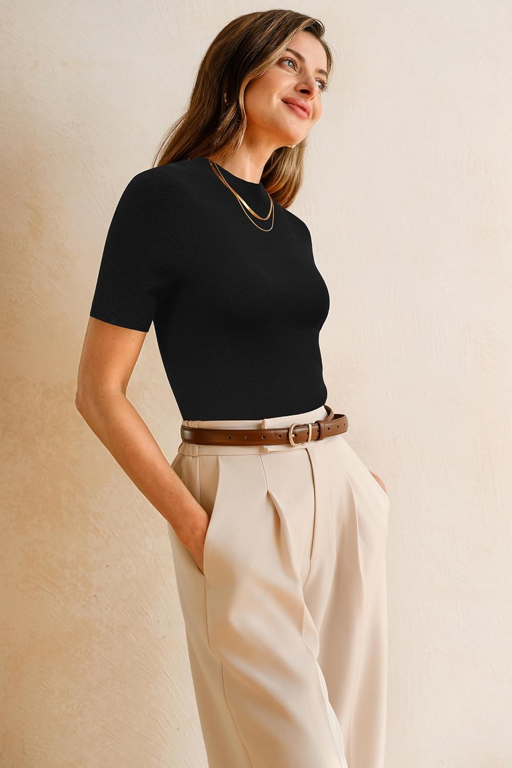 Arach&Cloz Women's Wool Blend Spring Seamless Rip Resistant Tops Opaque Business Casual Shirts - Image 3