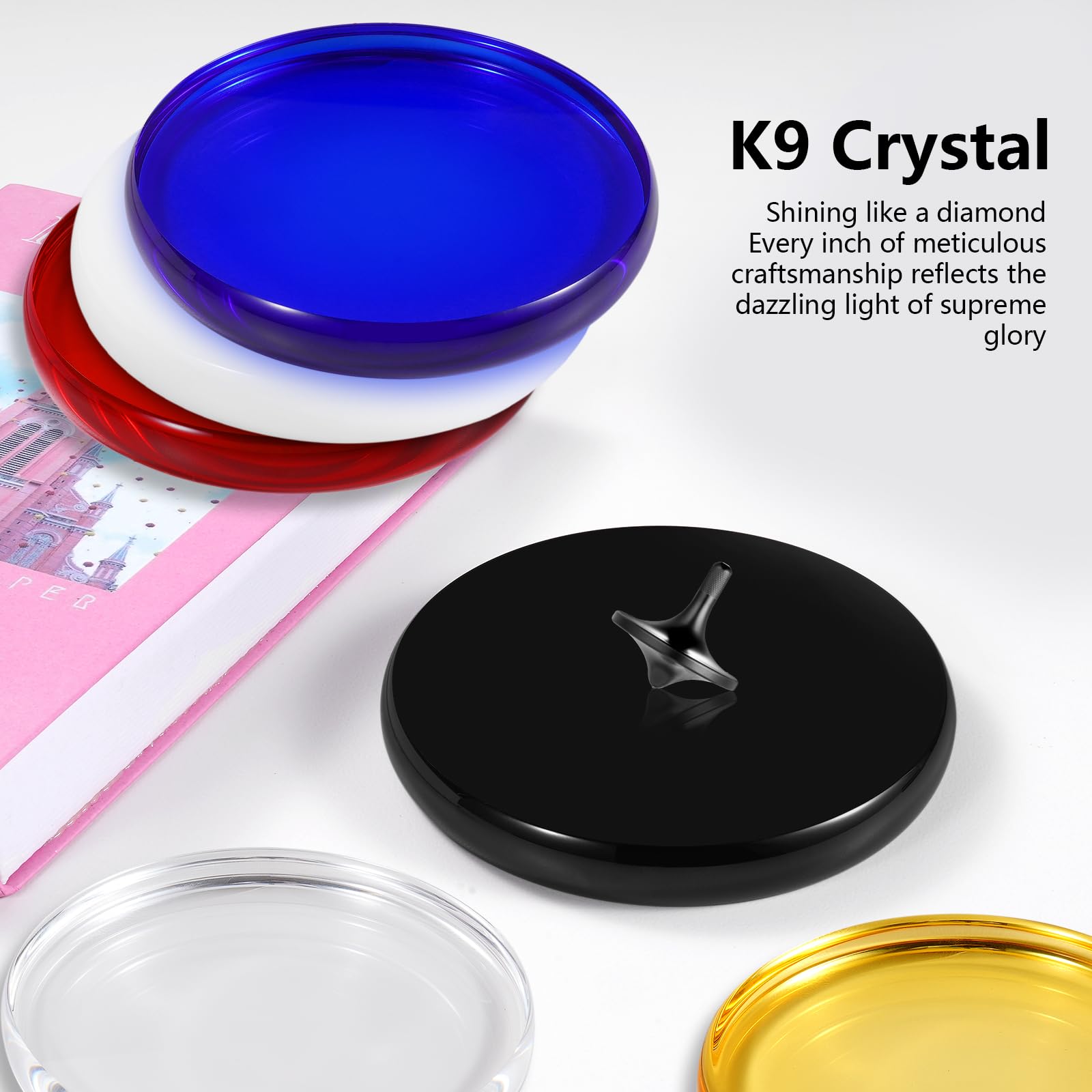 Optisches Glas Kreisel Basis, Doppelt konkav Kristall Spiegel, Durchmesser 100 mm, Dicke 14 mm, glatt, reibungsarm, Erweiterte Rotationszeit(S, Schwarz)