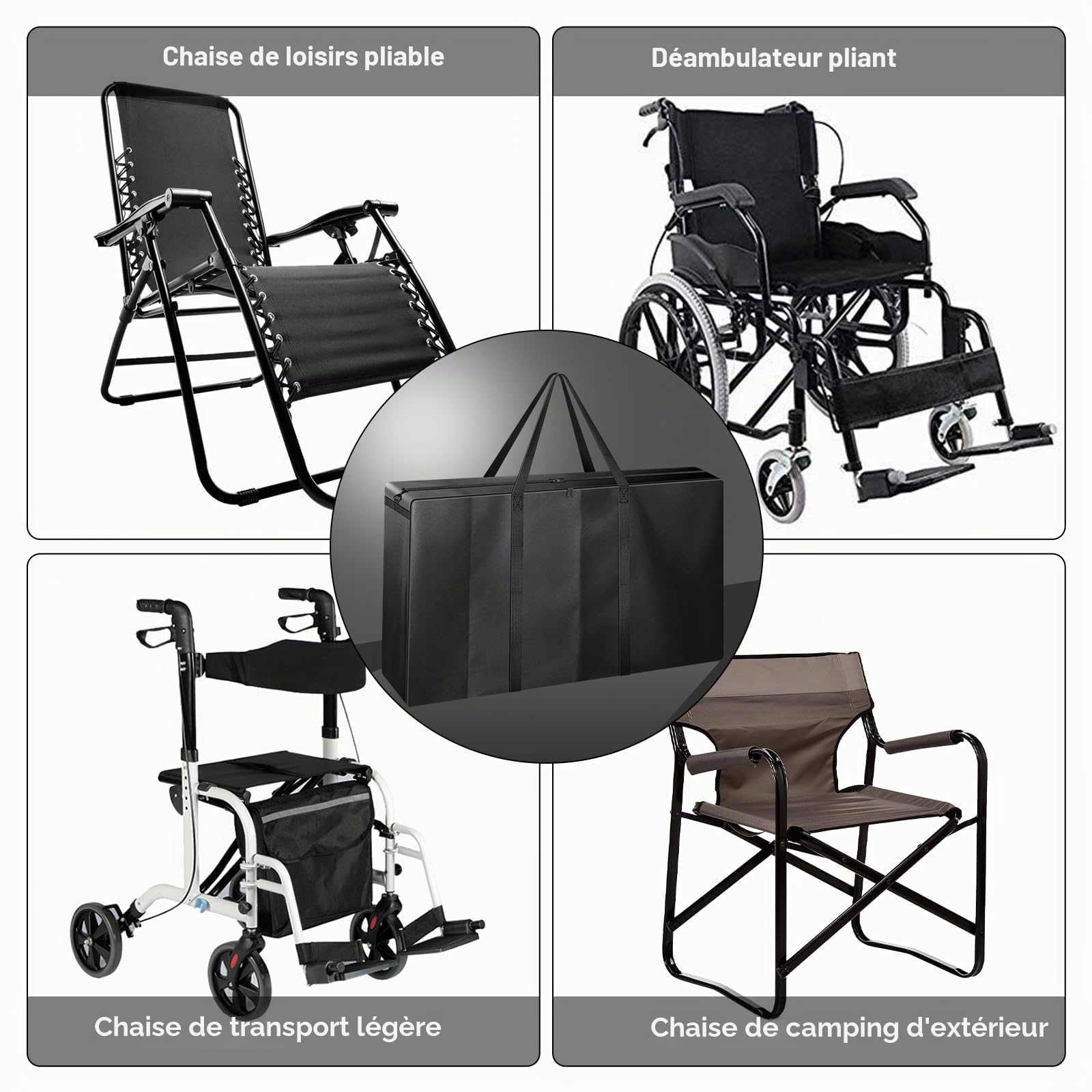 Grand sac de rangement pour chaise de jardin, 600D, 105 x 73 x 28 cm, housse de transport pour chaises longues, coussins de meubles, table de camping, pliable, tables pliantes, chaises