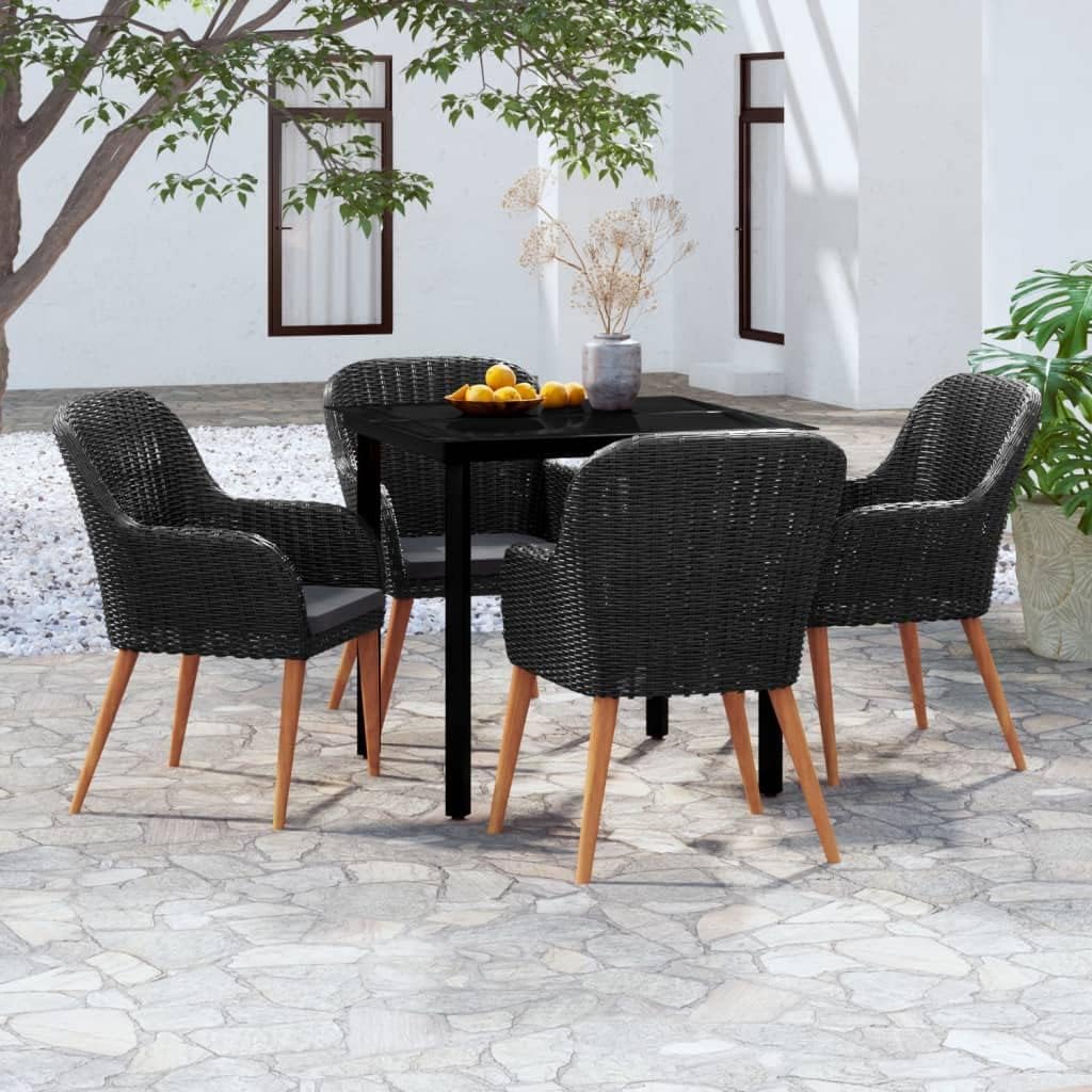 5 Piece Patio Dining Set with Cushions,Patio Decor,Conversation Furniture,Rattan Furniture,Casual Table Chairs,Perfect for Patio, Garden, Porch,Family Room,Sitting Area, Black