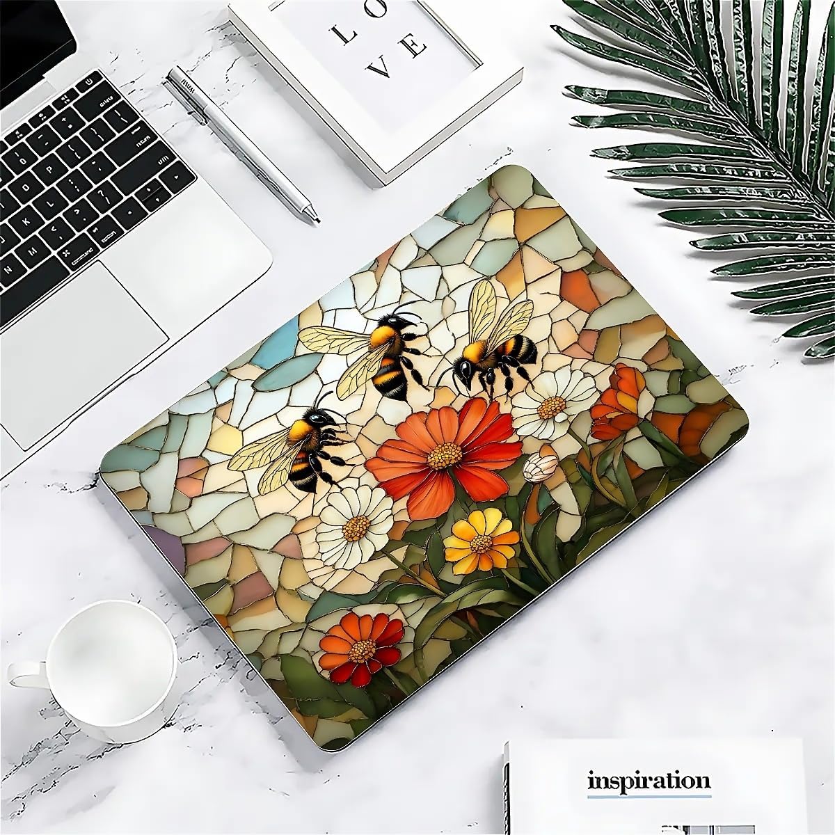 for MacBook Air 13 Inch Release 2018/2020 Model A1932/A2179/A2337 Clear Computer Case,Novelty Premium Pattern Hardshell Laptop Case Bees Picking Nectar and Flowers Fluttering