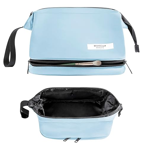 Bolsa de maquillaje de viaje, bolsa para cosméticos y artículos de aseo personal de mujeres y hombres (grande, azul)