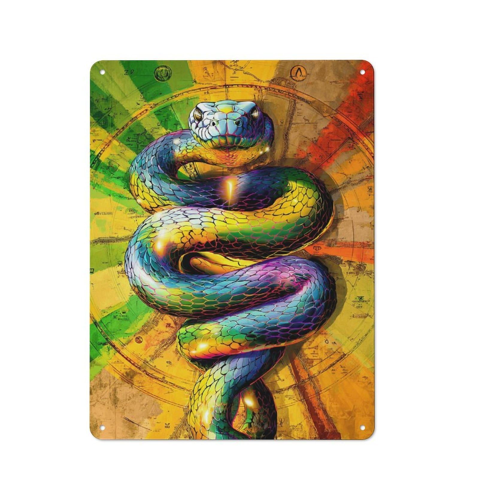 Junmoney Rainbow Serpent A Vibrant Digital Artwork Tin Wall Plaque 40X30cm With For Café Or Restaurant, Suited To Restaurant Decor Fans