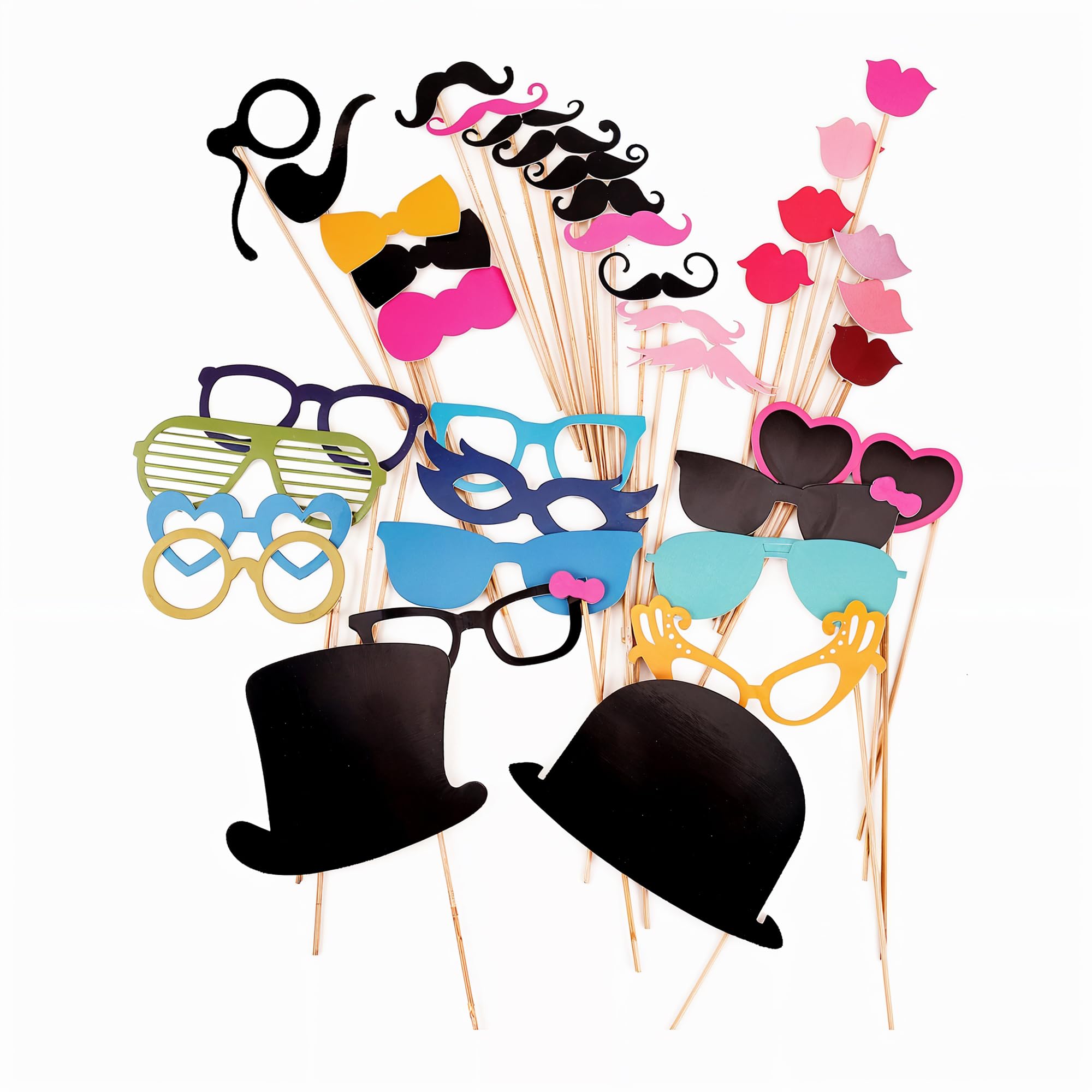 Trimming Shop Colourful Props - 36Pcs 36Pcs Photo Booth Props For Party, Wedding, Birthday & Selfie Fun – Colourful Moustache, Lips, Hats, Bow Ties – Funny Group Photo Accessories & Decorations