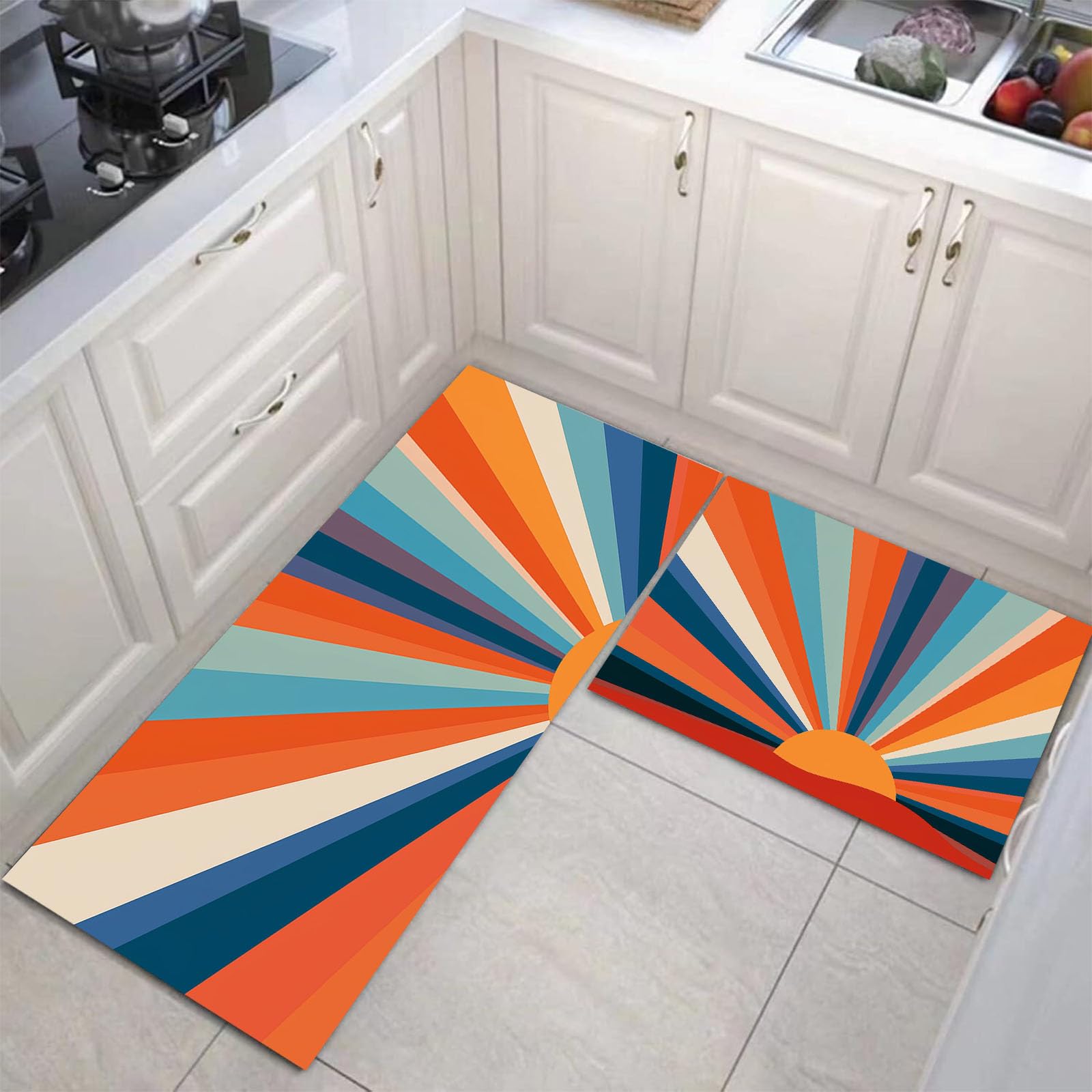 Juegos de alfombras de cocina de sol vintage azul marino de alta calidad para suelo de piso