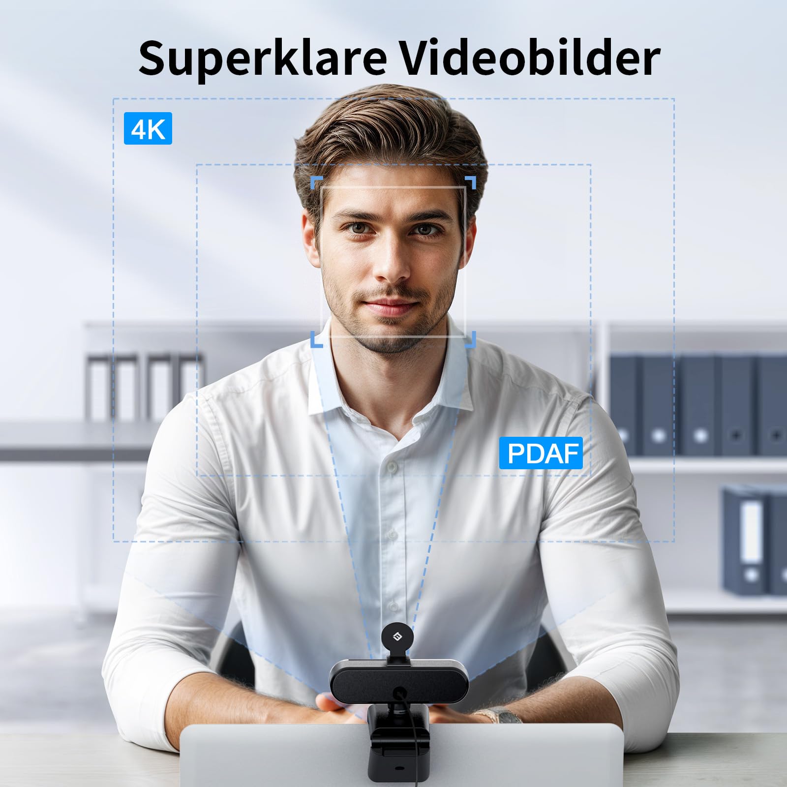 EMEET Webcam NOVA 4K, 4K Webcam mit 2 Mikrofon mit Rauschunterdrückung, Ultra HD Webcam mit 73° Weitwinkel und Objektivabdeckung, PDAF Autofokus, Web Cam für Mac, Laptop, Zoom, Teams
