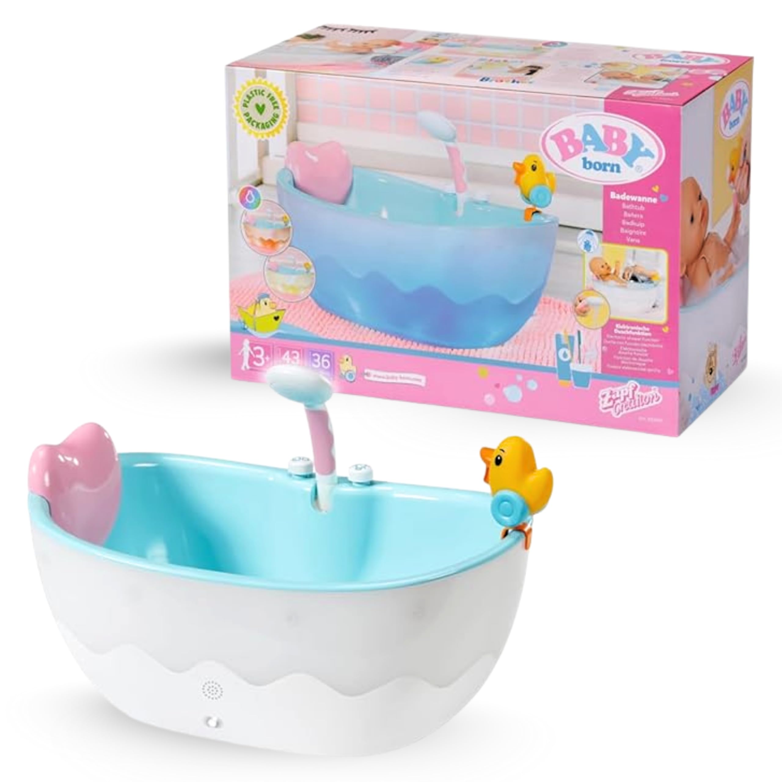 Bath Bathtub 832691 - Accessories for 36cm & 43cm Dolls with Light/Sound Effects For Toddlers - Includes Pillow & Squirting Duck - Batteries Required - Suitable from 3 Years