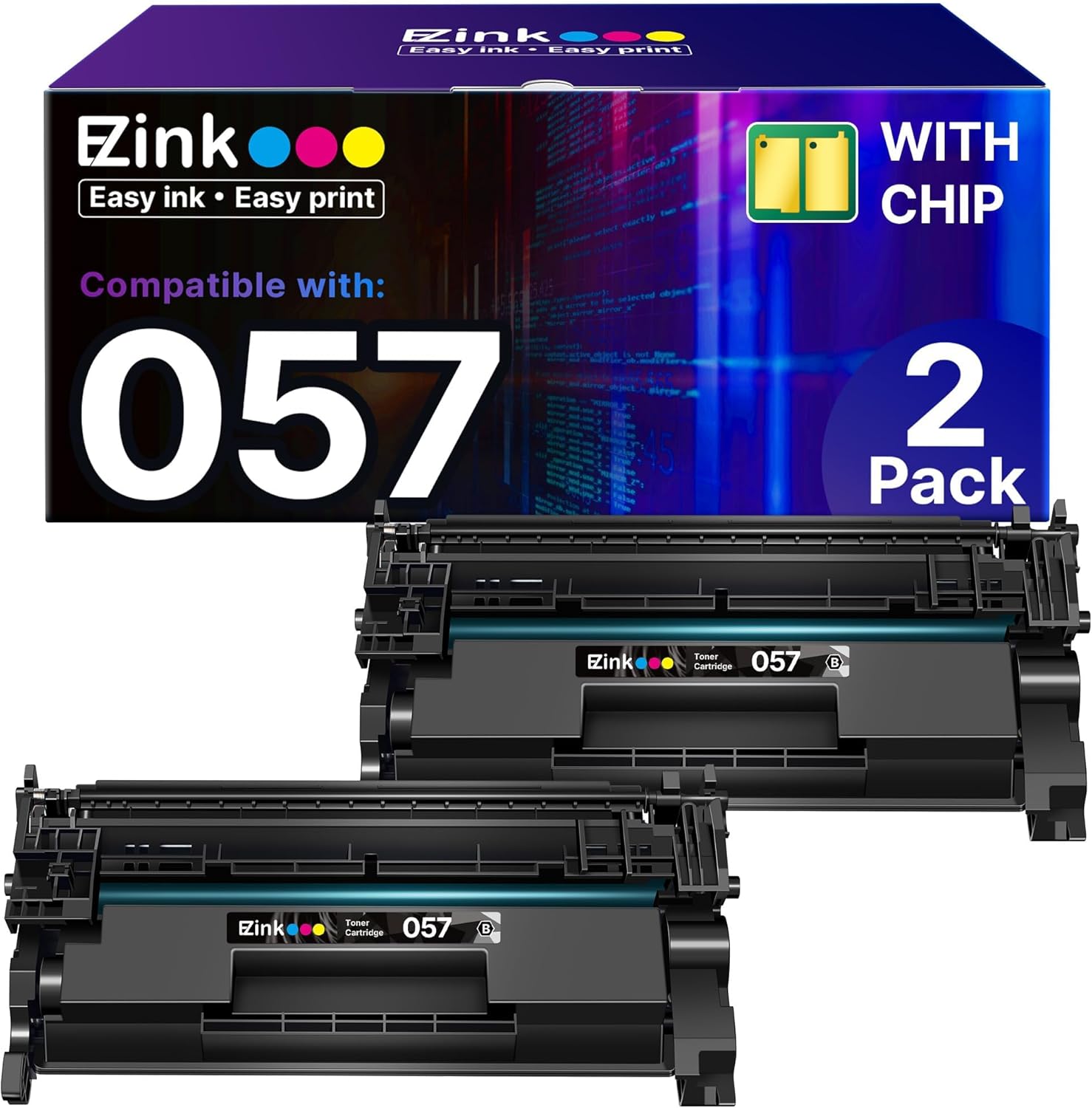 E-Z Ink 057 Toner Cartridges(with Chip) Replacement for Canon 057 Toner CRG-057 057H Work with ImageCLASS MF445dw MF448dw MF441dw LBP226dw LBP227dw LBP228dw LBP221dw Printer Laser Printer Ink(2 Black)