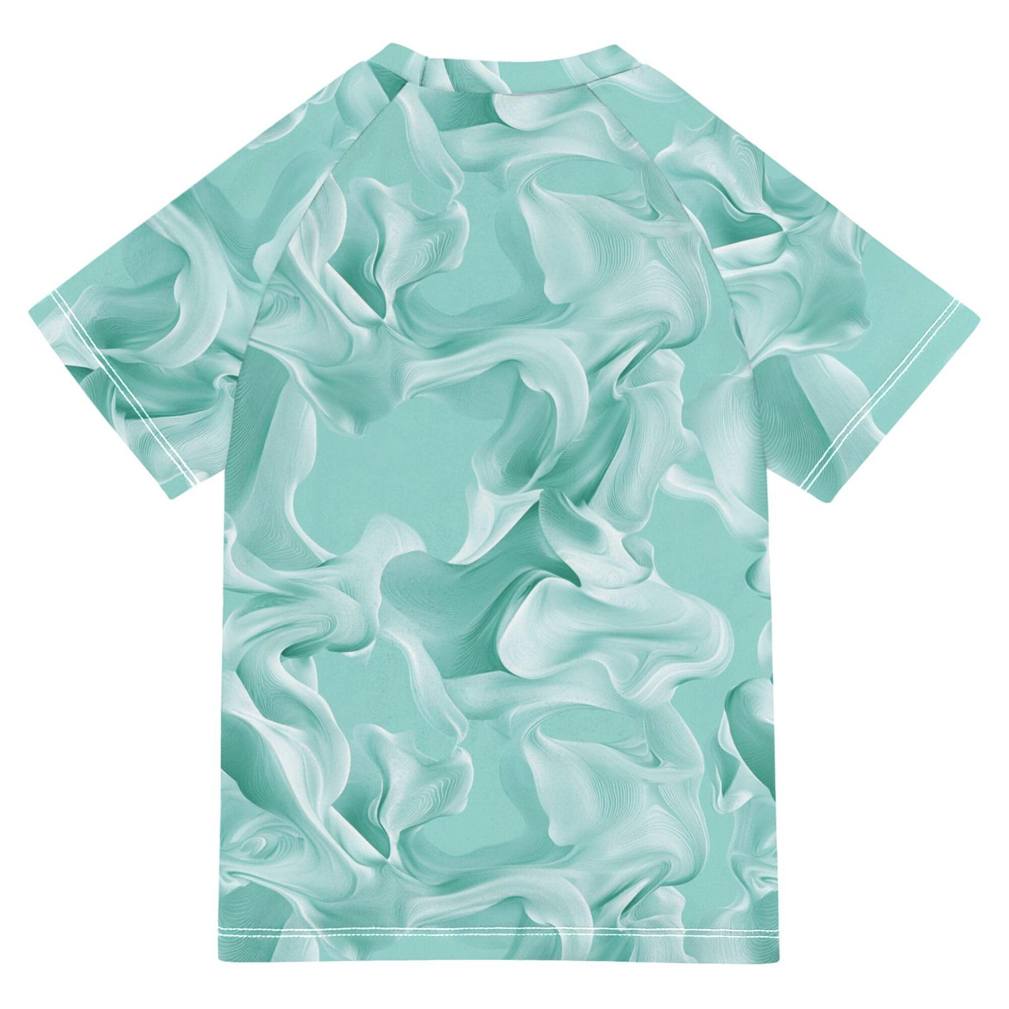 Wudan Aesthetic Mint Turquoise Boy Bathing Suit UV Protection Kids Rash Guard Swimsuit Girls Swimwears Kids Sports Shirts for Teen Boy 11-12Y