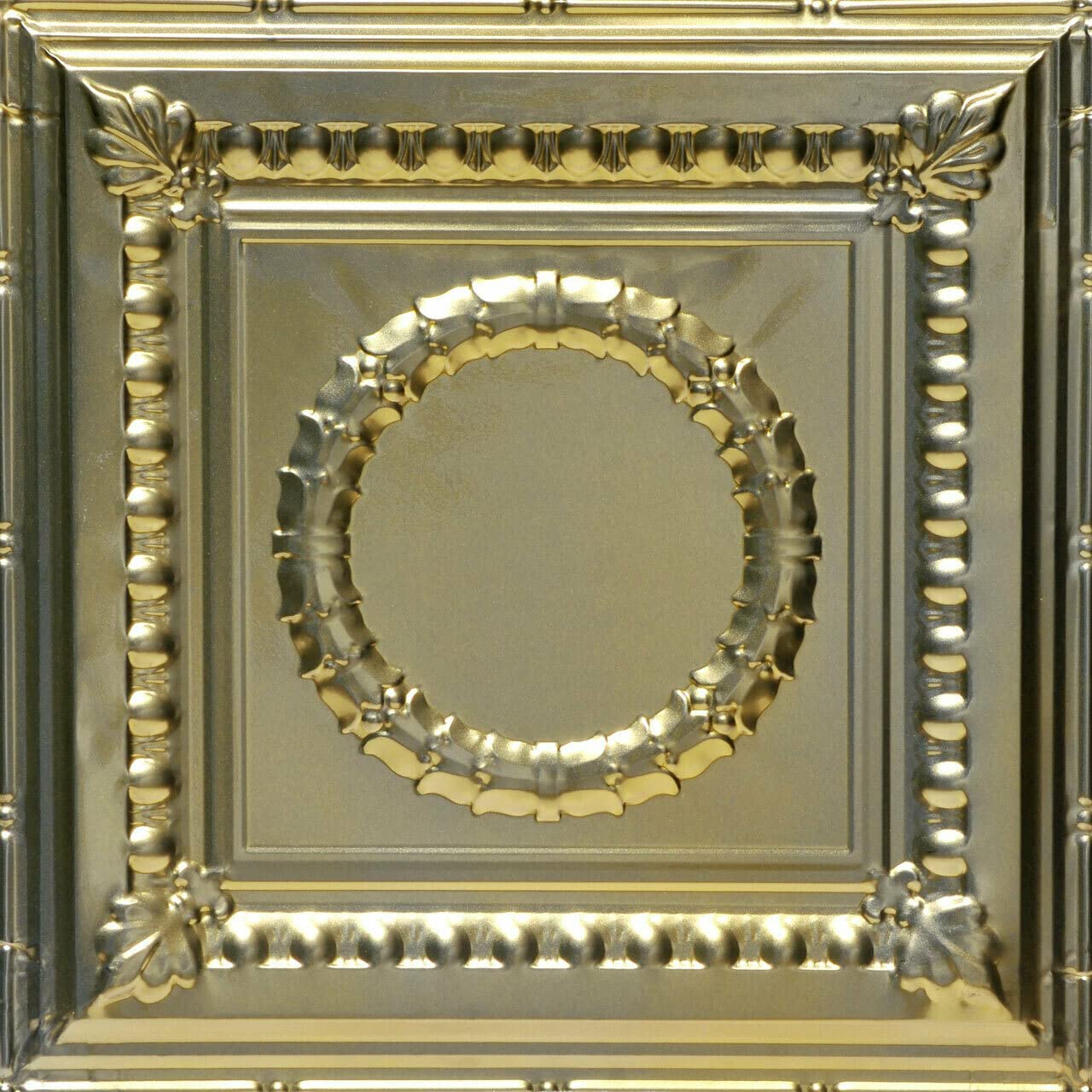 SKPC503-gn-24x24-D-6 Victory Stamped Metal Lay-in Tin Ceiling Tile (24 sq. ft), Gold Nugget, Pack of 6