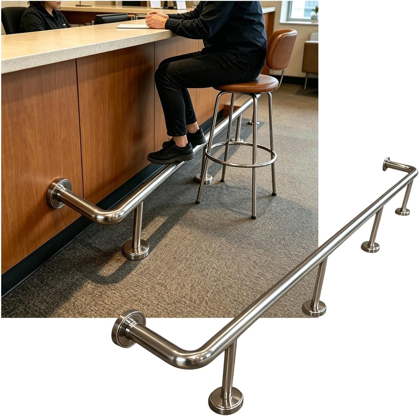 LXXW Bar Foot Rail Bar Foot Rail Kit，3.28~16.4ft Stainless Steel Bars Feet Rails for Restaurant Kitchen Cafe Counter(Silver,2.0M/6.56FT)