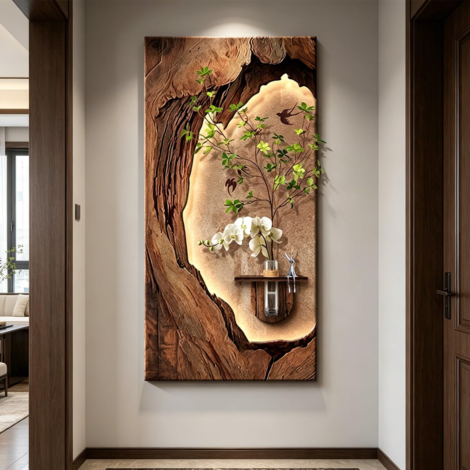 PGZMDTWI 3D Sandstone Wall Art with LED Light, Textured Relief Sculpture Decor for Living Room Entryway, Remote Control Modern Wall Mural(B,70 * 140CM .6 * 55.2IN)