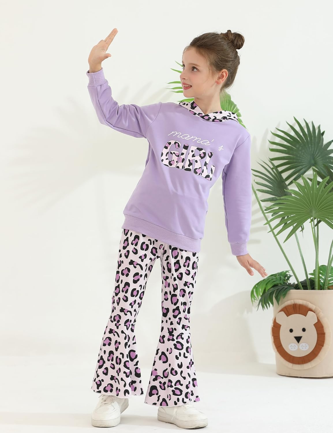 Kids Toddler Girl Clothes Letter Print Graphic Top + Leopard Print Flare Leg Pants 2PC Fall/Winter Clothing Set - Image 5