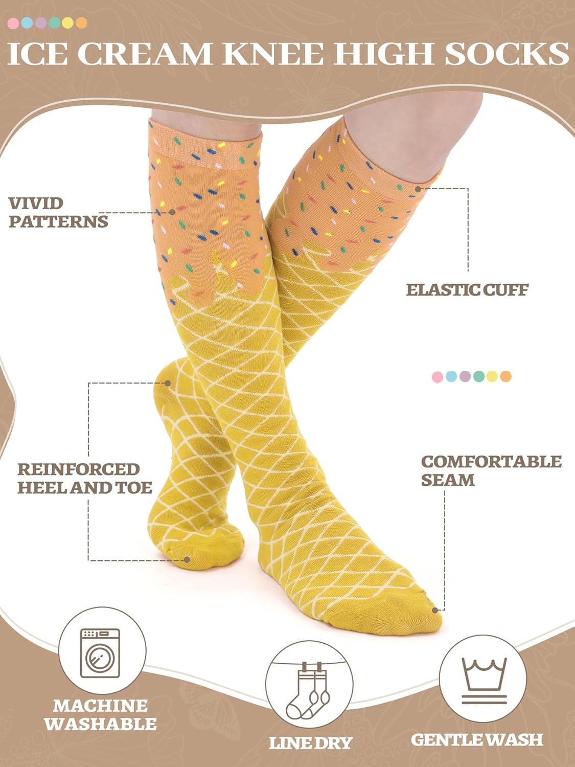 6 Pairs Ice Cream Drip Socks for Women Girls Funny Ice Cream Pattern Knee High Socks Baseball Softball Gifts - Image 4