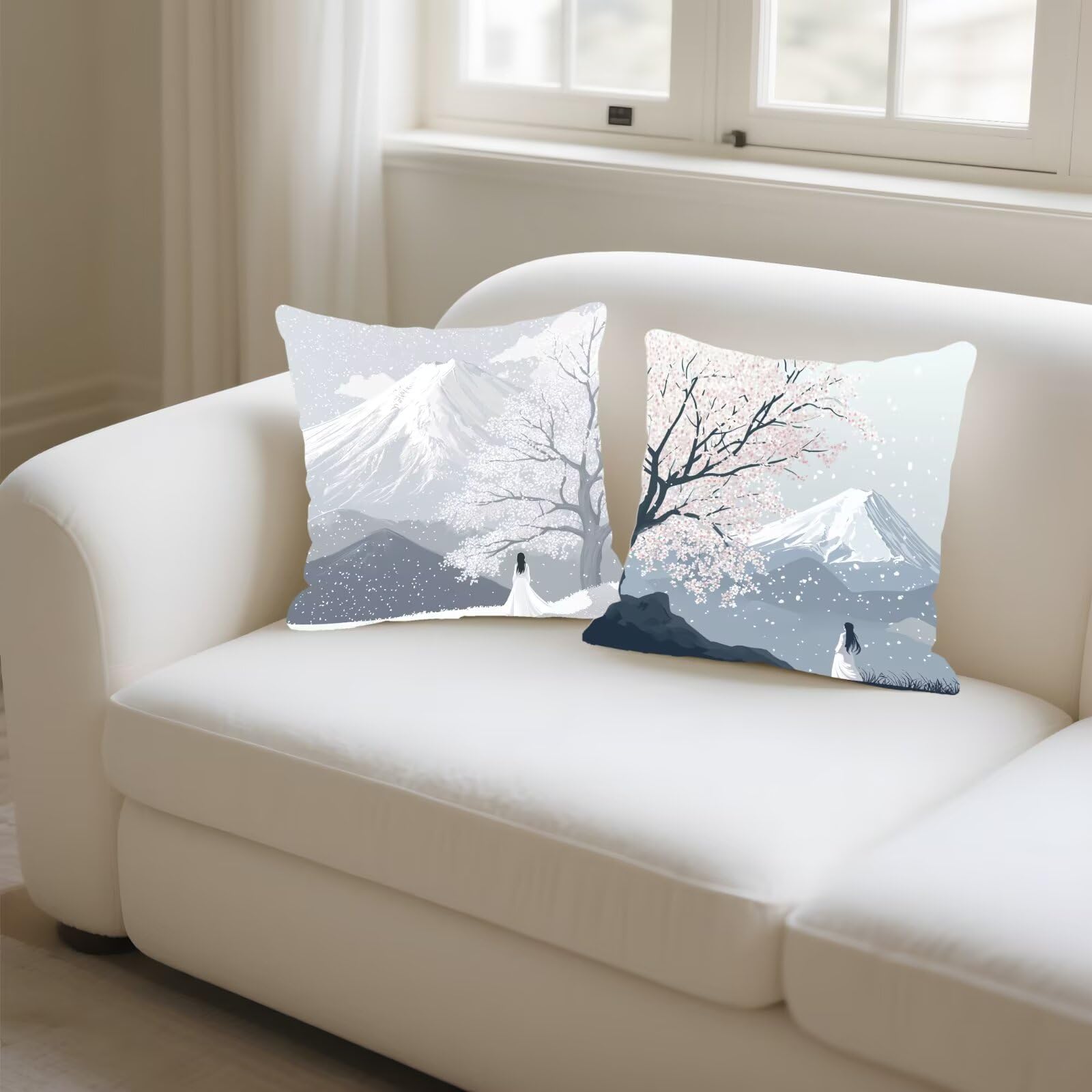 Federe Cuscini Divano 45x45cm, Federa Cuscino Grigio Paesaggio Quadrati Copricuscini Super Morbido Copri Cuscini Per Divano, Cuscino Decorativo da Esterno Giardini, Per Soggiorno Camera Divani P-313