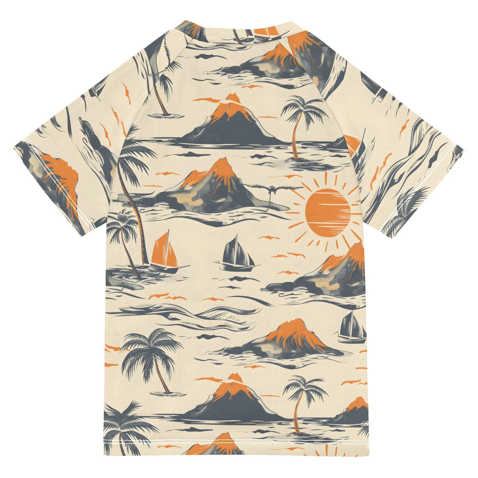 ALAZA Boys Swim Shirt Short Sleeve Rash Guard for Boys Girls UPF 50+ Palm Tree Sailing 9-10T