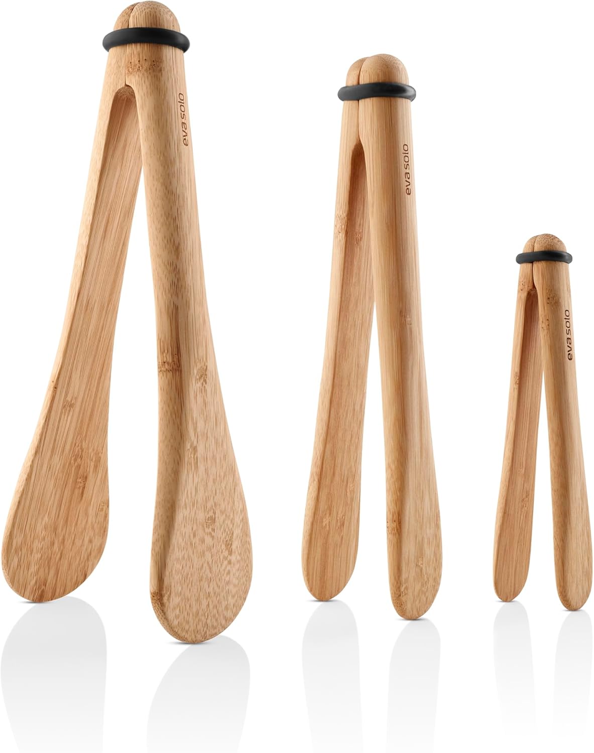 Eva Solo | Nordic kitchen serving tongs 3 pcs. | Practical and stylish serving tongs | Silicone, FSC®-certified carbonized bamboo