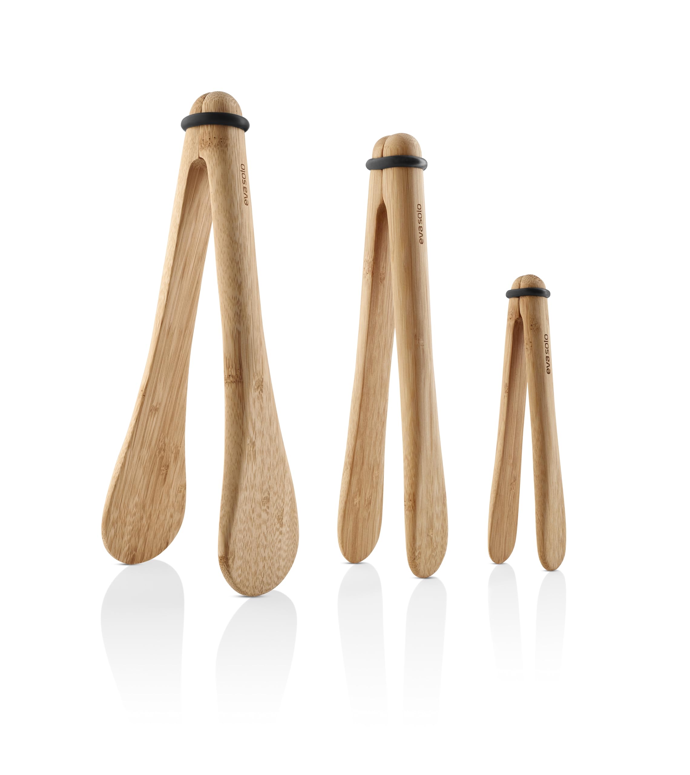 Eva Solo | Set di 3 tongs da cucina nordica | Tongs per servizio pratico ed elegante | Silicone, FSC® certified bambù carbonizzato