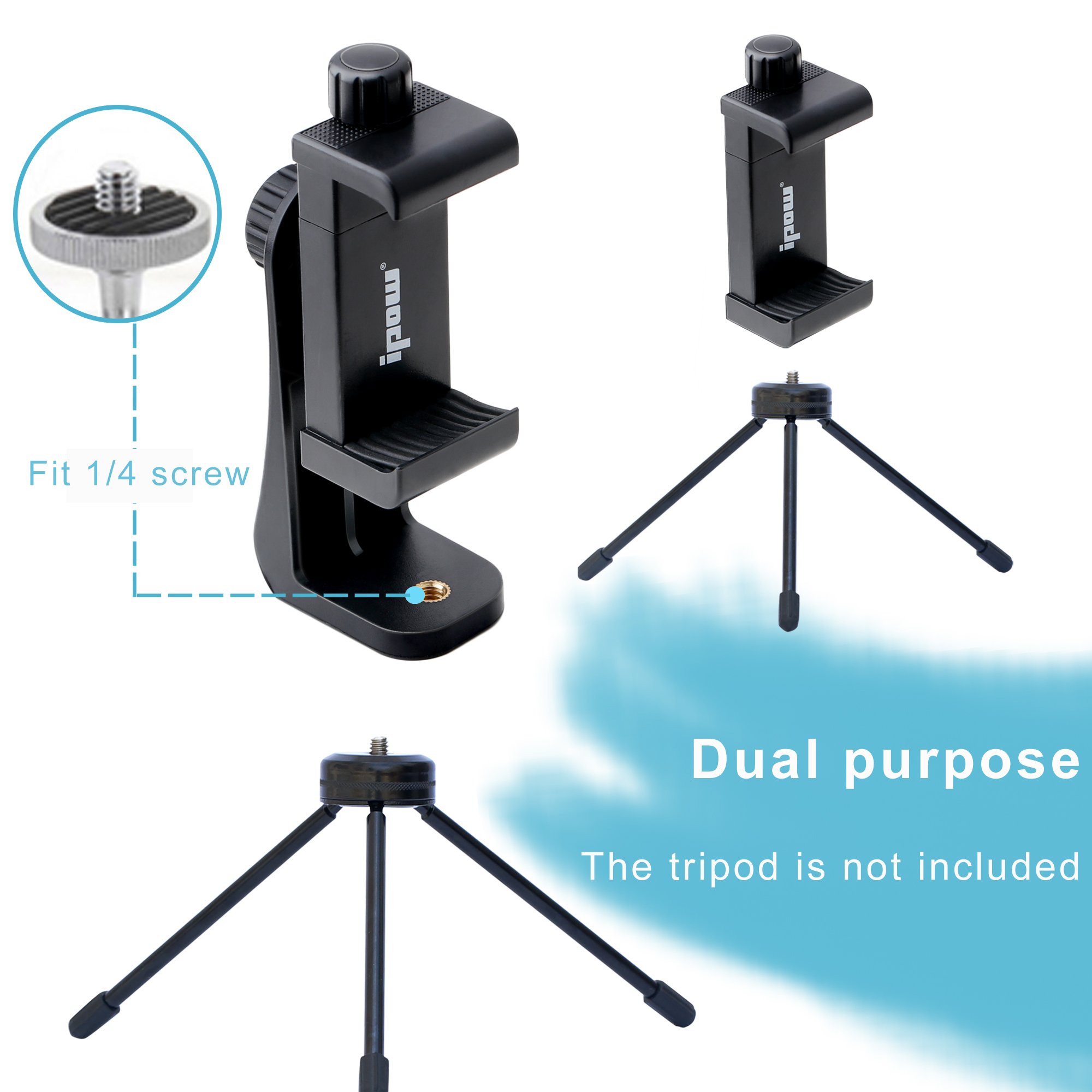 Ipow Universele mobiele telefoon statief adapter smartphone houder compatibel met statief tripod selfie stick monopod met standaard 1/4-20 schroefkop, voor iPhone Samsung Huawei en m (zwart Ipow Universele mobiele telefoon statief adapter smartphone houder compatibel met statief tripod selfie stick monopod met standaard 1/4-20 schroefkop, voor iPhone Samsung Huawei en m (zwart
