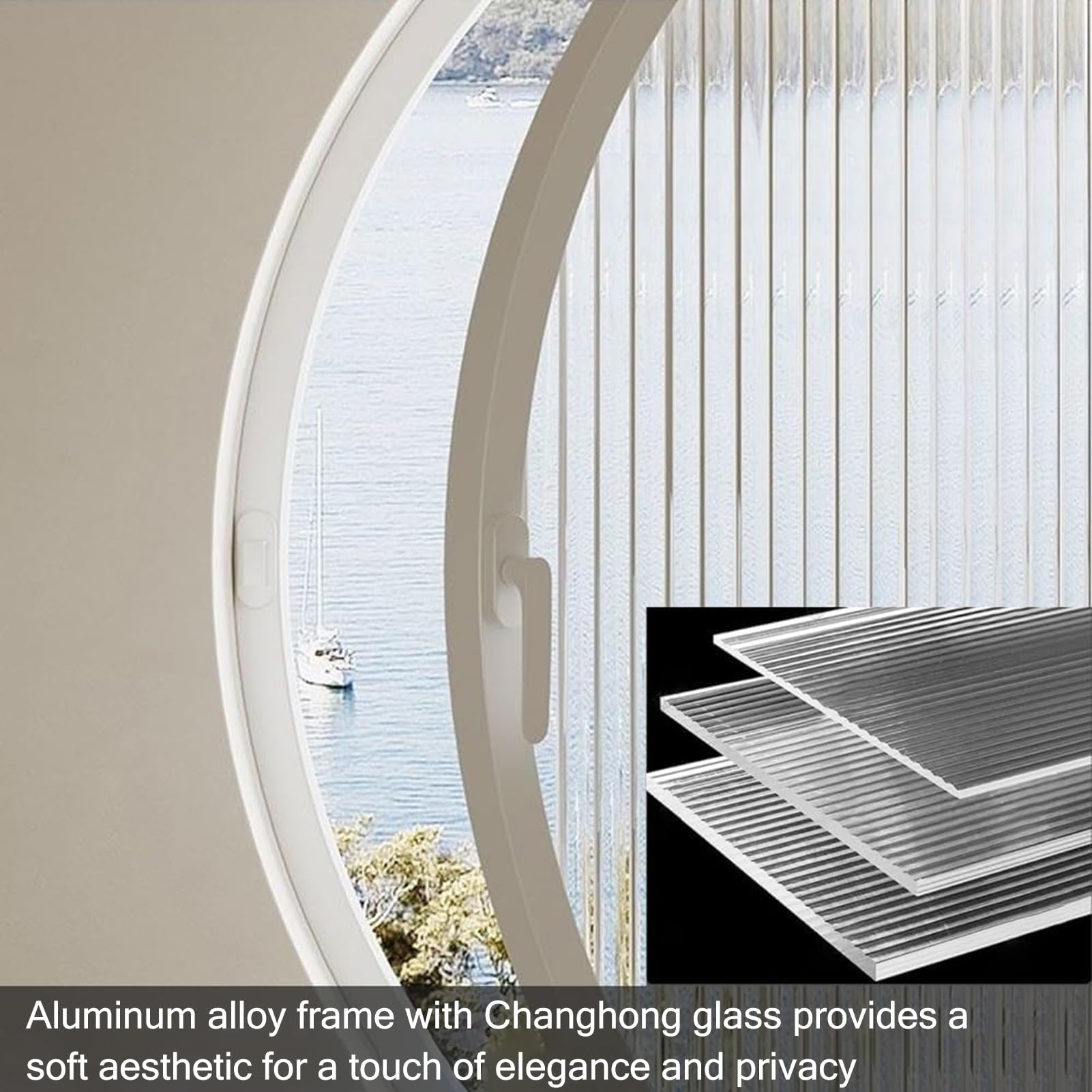 Finestra A Battente Girevole Finestra a oblò rotonda girevole ad asse centrale, finestra di ventilazione con vetro temperato a strisce per la privacy, per bagno, camera da letto, soggiorno(40cm/15.7")
