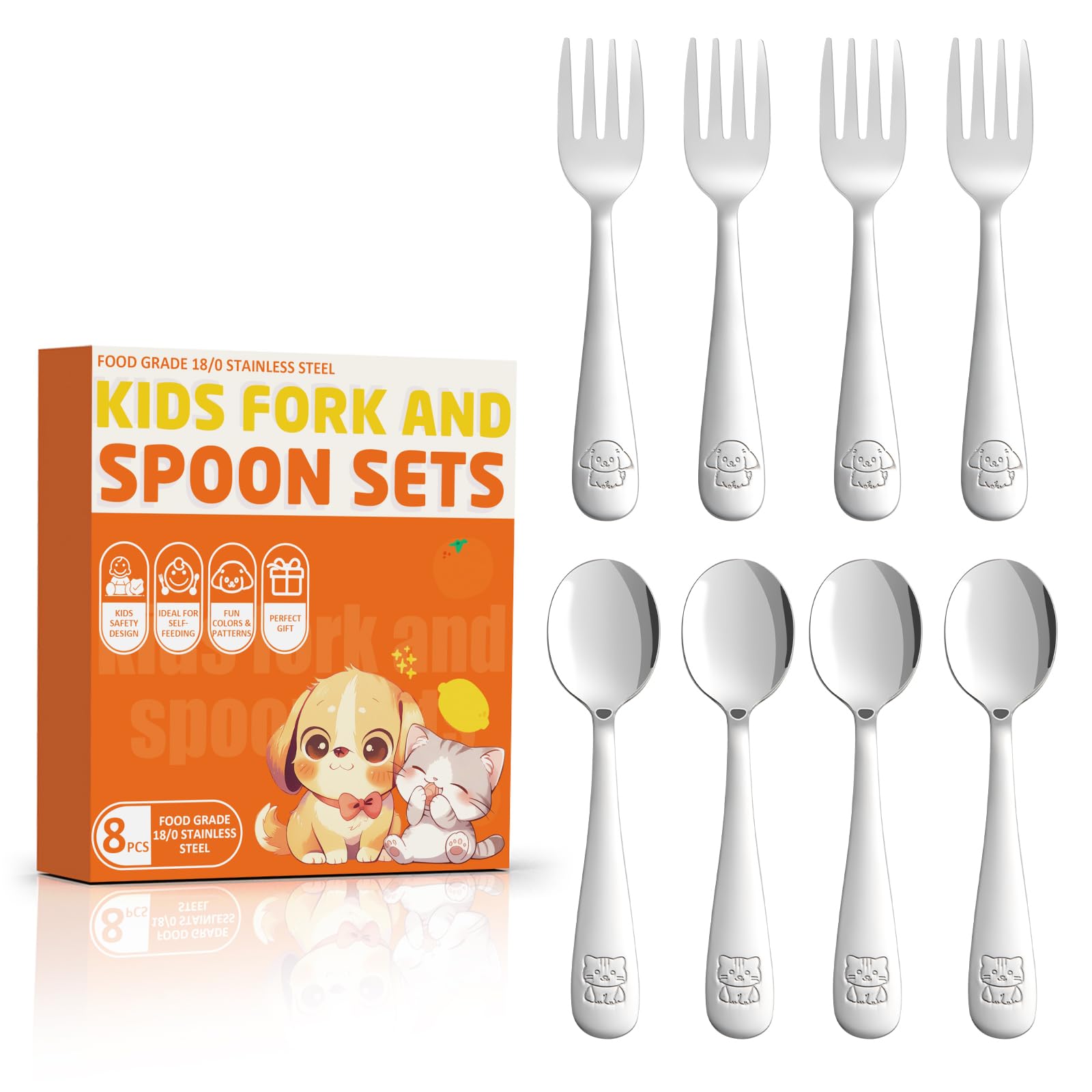 Photo 1 of Blvtoios 8-Piece Toddler Utensils Set, Food Grade Stainless Steel Kids Silverware Set Including Forks and Spoons, Child-Sized, Dishwasher Safe