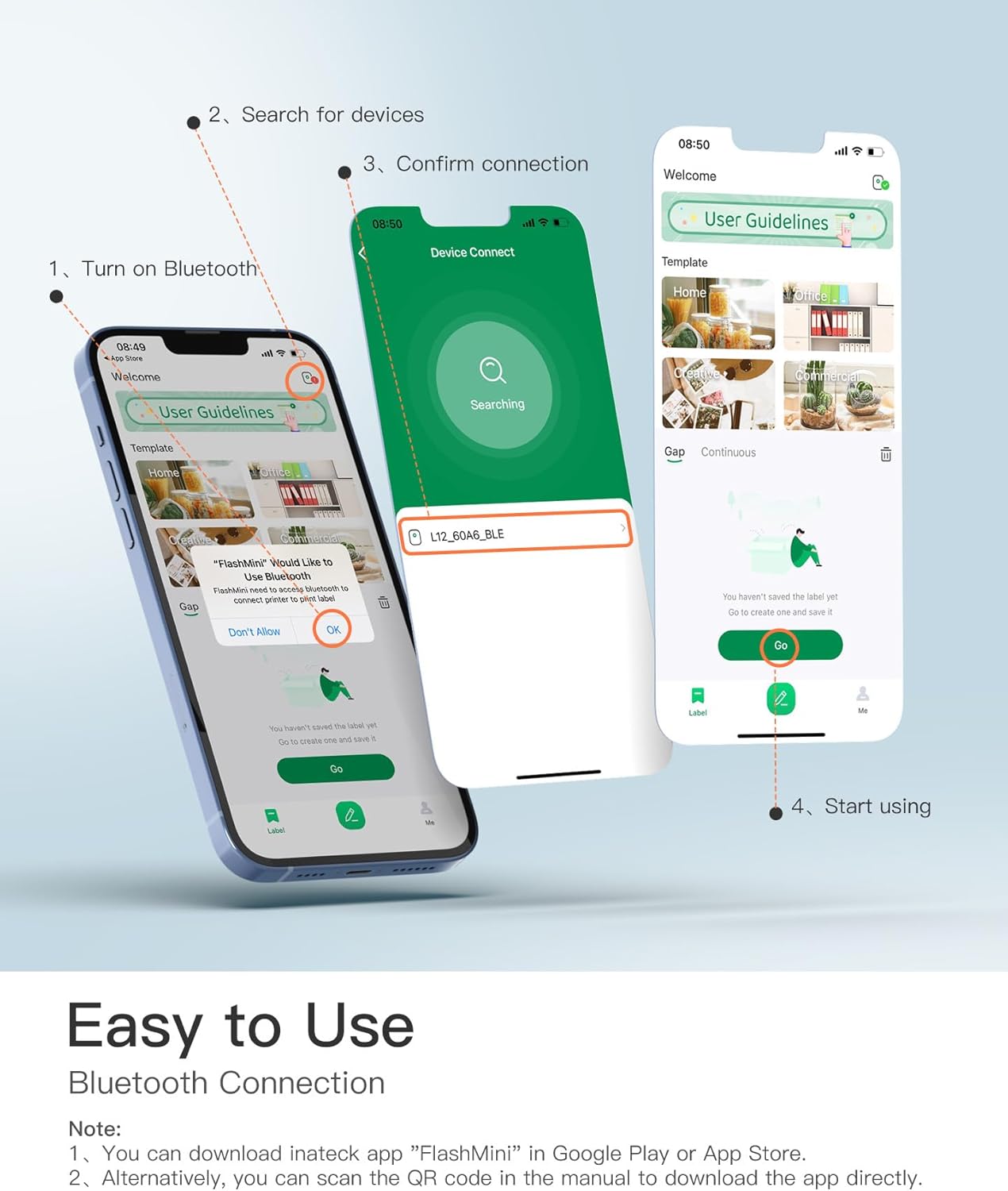 Inateck Etichettatrice,Stampante Etichette Adesive Ricaricabile Portatile,Bluetooth Stampante Termica Portatile per DIY Casa, Generi Alimentari con iOS & Android +1 Rotolo Etichette Gap, PR2003 - Immagine 5