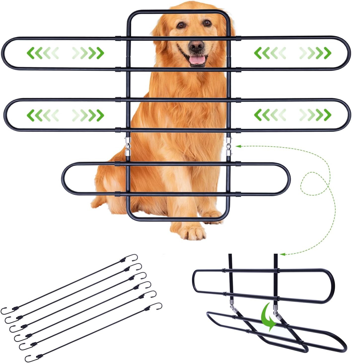 Metal Dog Barrier for Cars, SUVs, Trucks, Adjustable Universal Pet Gate Vehicle Divider for Back Front Seat, Heavy Duty Dog Separator for Car, Easy Install, 34"-58" Width, with Elastic 6 Ropes