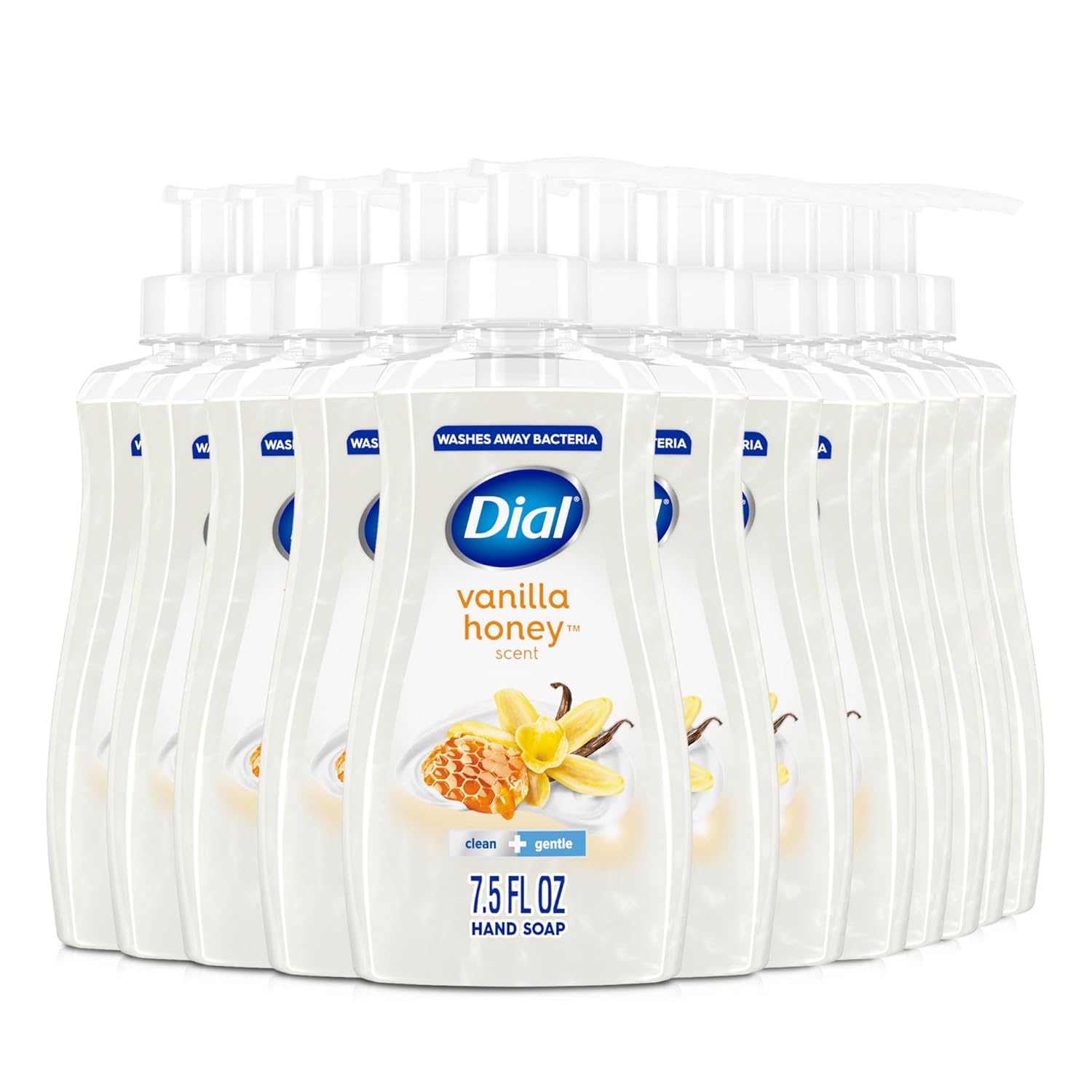 Dial Vanilla Honey Liquid Hand Soap, 7.5 fl oz Pump Bottles, Pack of 12 - Gentle Moisturizing Clean-Rinse Formula