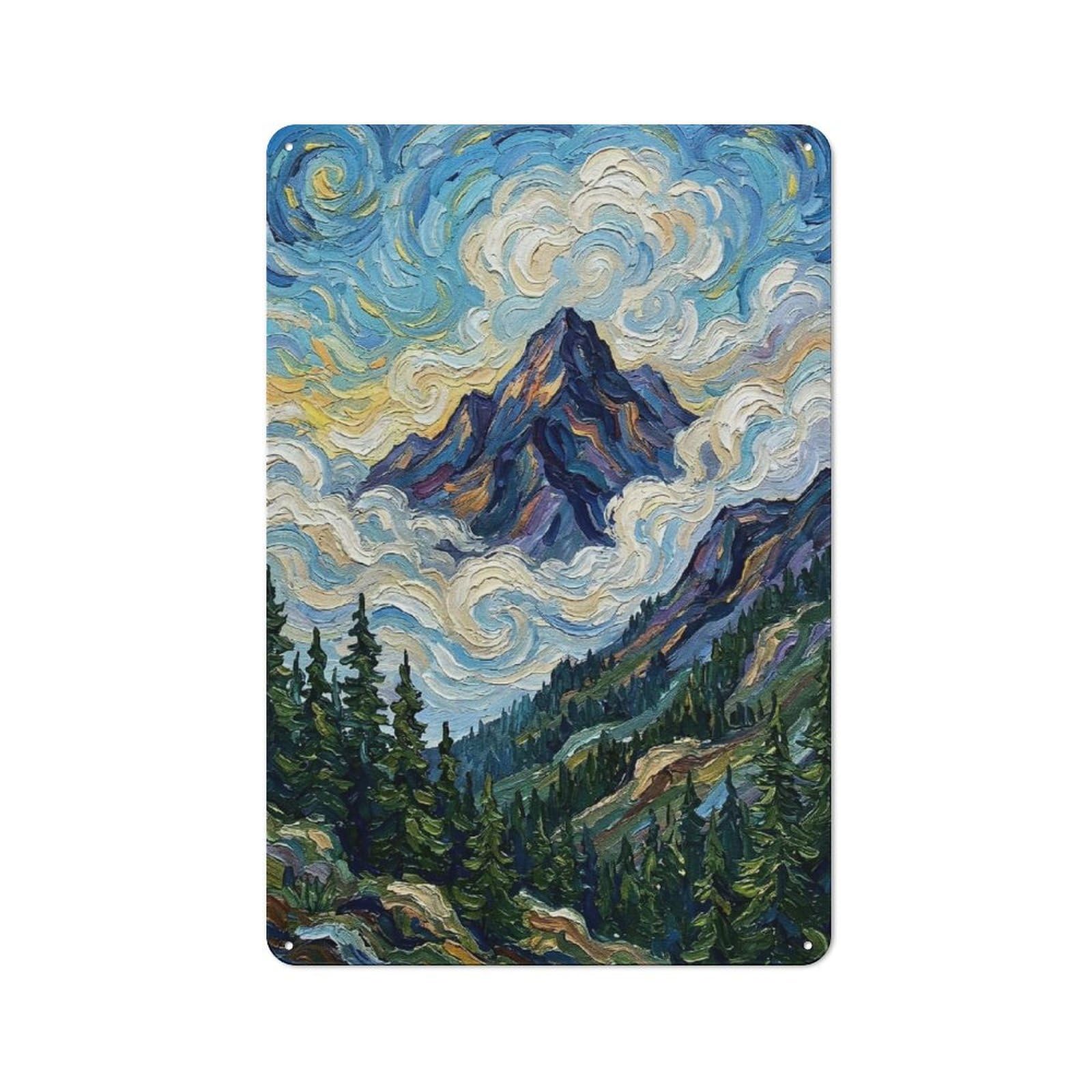Junmoney Style-19 Mountain Peak Impressionist Painting Retro Tin Wall Plaque 30X20cm For Hobby Room Or Studio, For Garage, Workshop And Man Cave Decoration