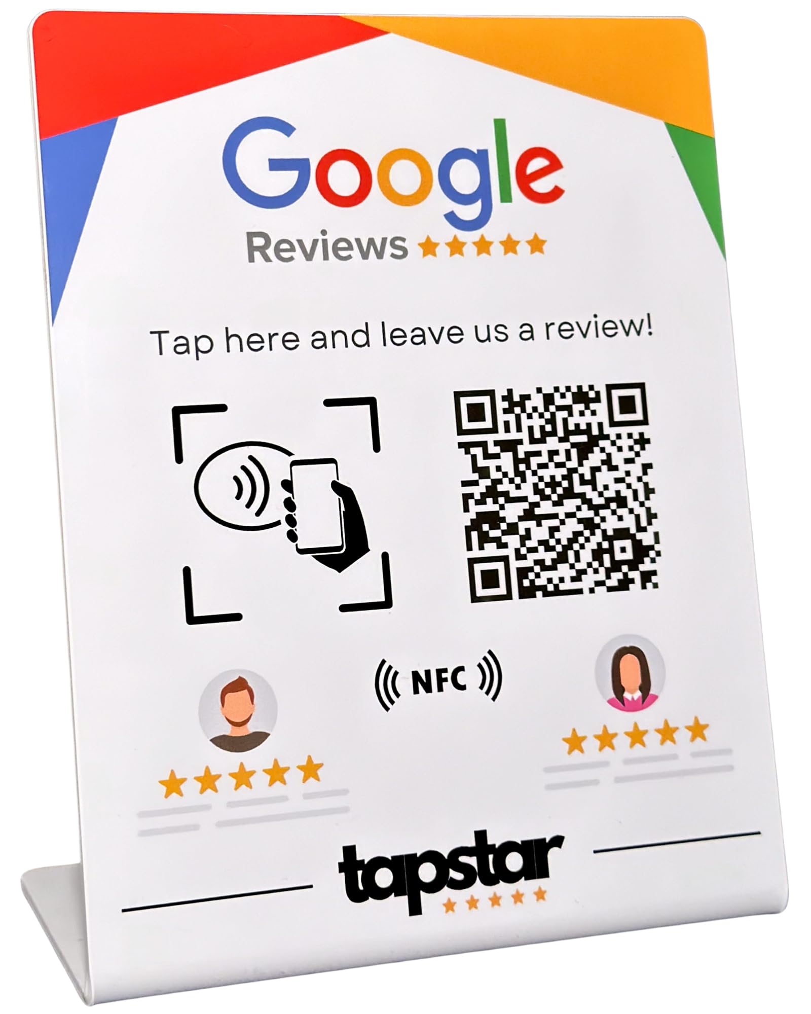 TAPSTAR Supporto Recensioni Google NFC - Stand per ottenere recensioni Google - Poster NFC Recensioni Google - Compatibile con Android & iPhone - Facile configurazione con Web App - Nessun abbonamento