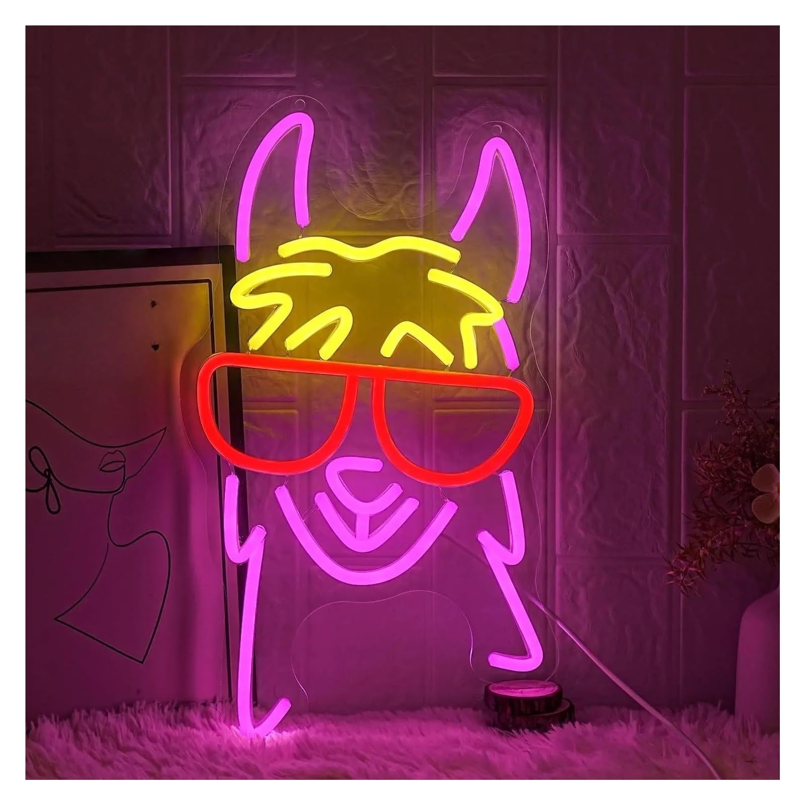 Hanging Art Neon Signs Llama With Red Glasses Neon Sign Dimmable For Wall Decor Bedroom Zoo Home Restaurant Pub Animal Lover 24x40cm