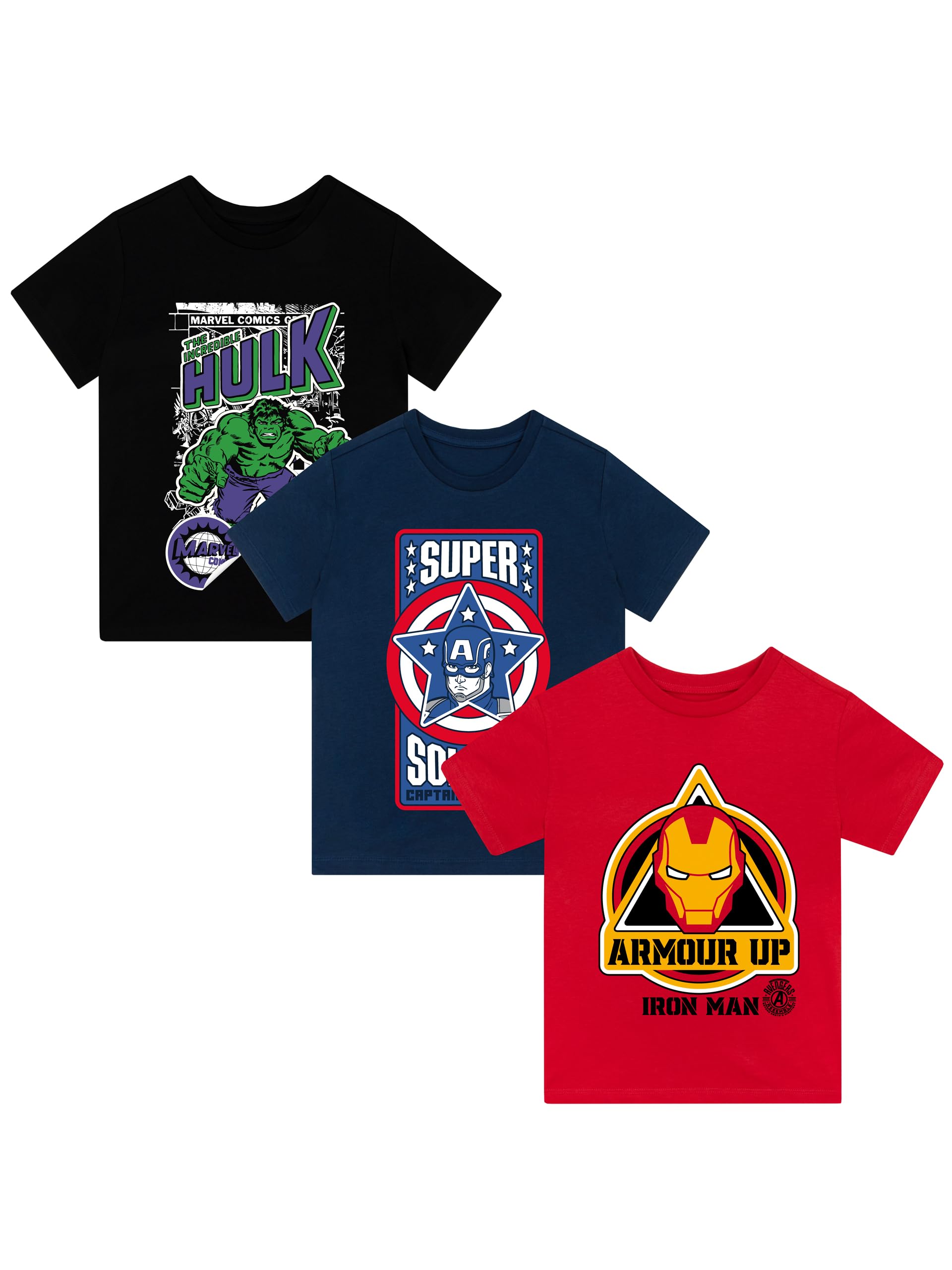 Marvel Camiseta Paquete de 3 | Avengers Camiseta Niño para Verano | Algodon Camisetas Niño