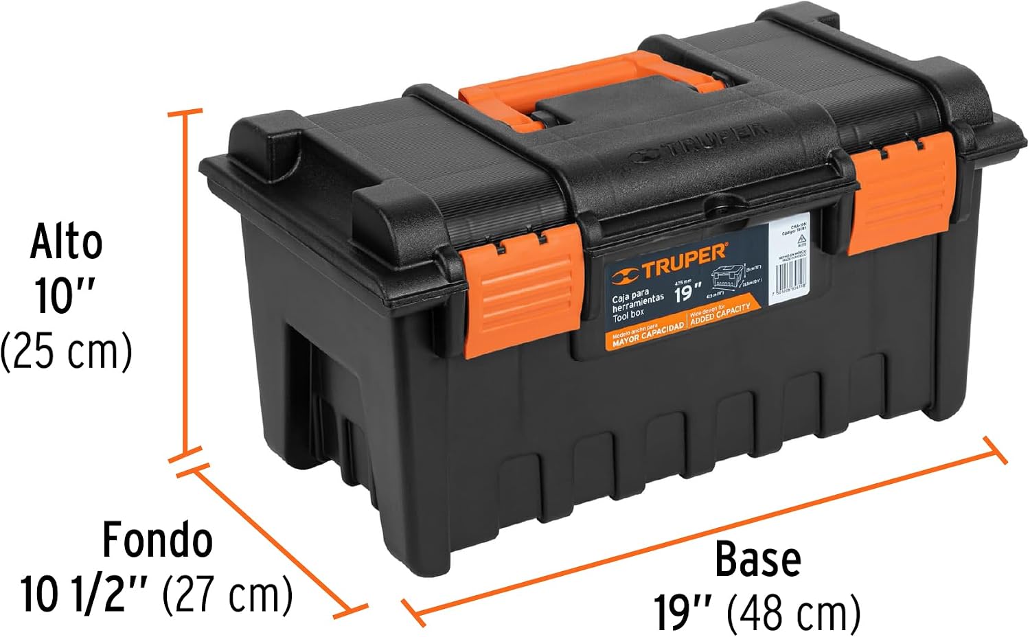 TRUPER CHA-19N 3.7Lb Extra-Wide Toolboxes Orange 19"X10 1/2"X10"