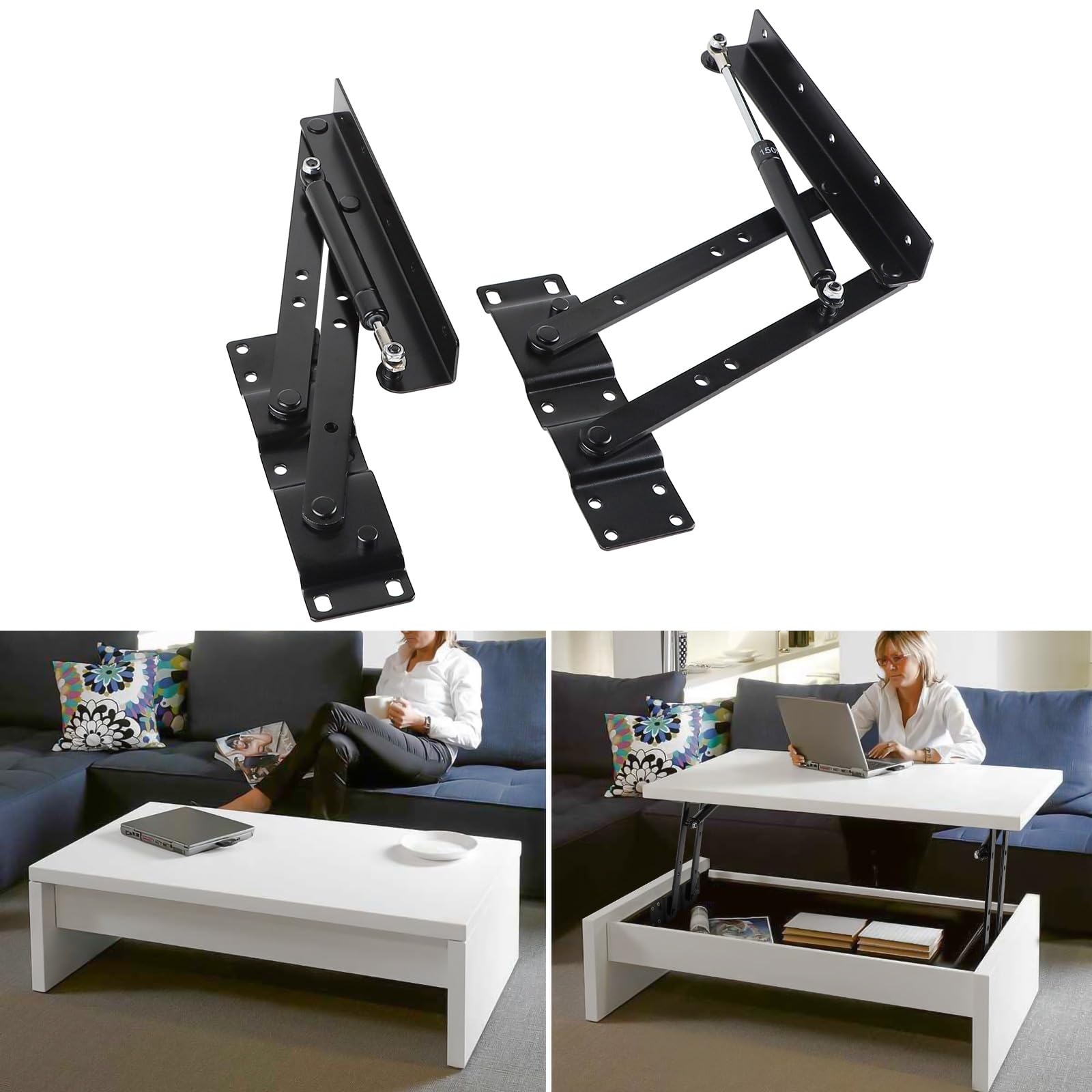 SWAWIS 1 Par Bisagras Elevables para Mesa, 50KG Bisagra Hidraulica con Tornillos, Muelles Mesa Elevable para Mesa de Centro, Accesorio para Muebles