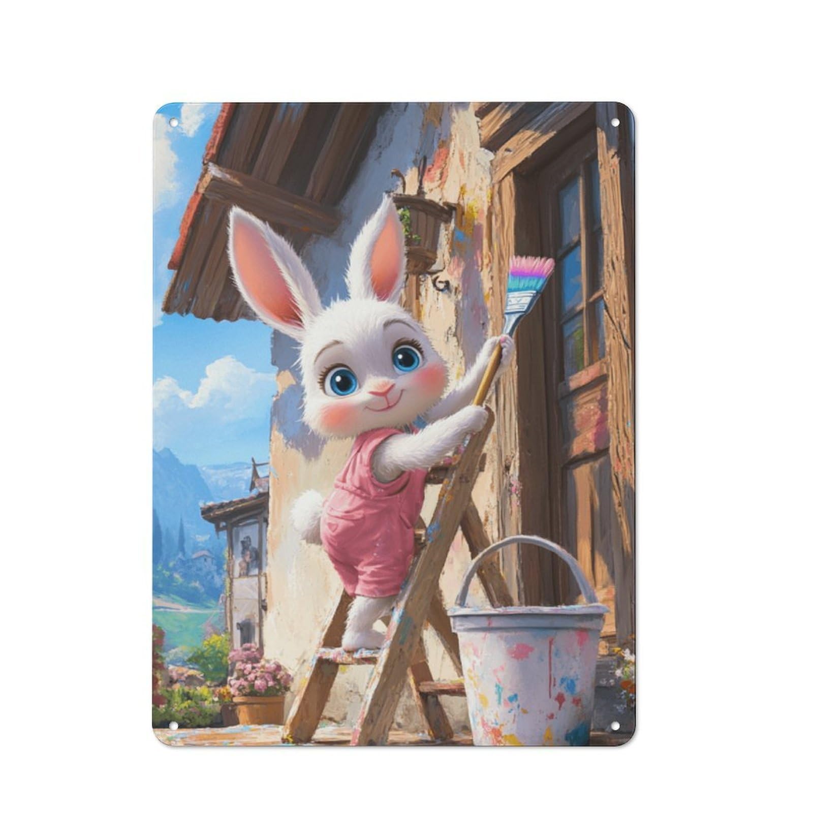 Junmoney Style-20 Easter Bunny Painting House Rustic Metal Sign 40X30cm For Café Or Restaurant, For Vintage Wall Decor Fans, For Living Room And Hallway Decor