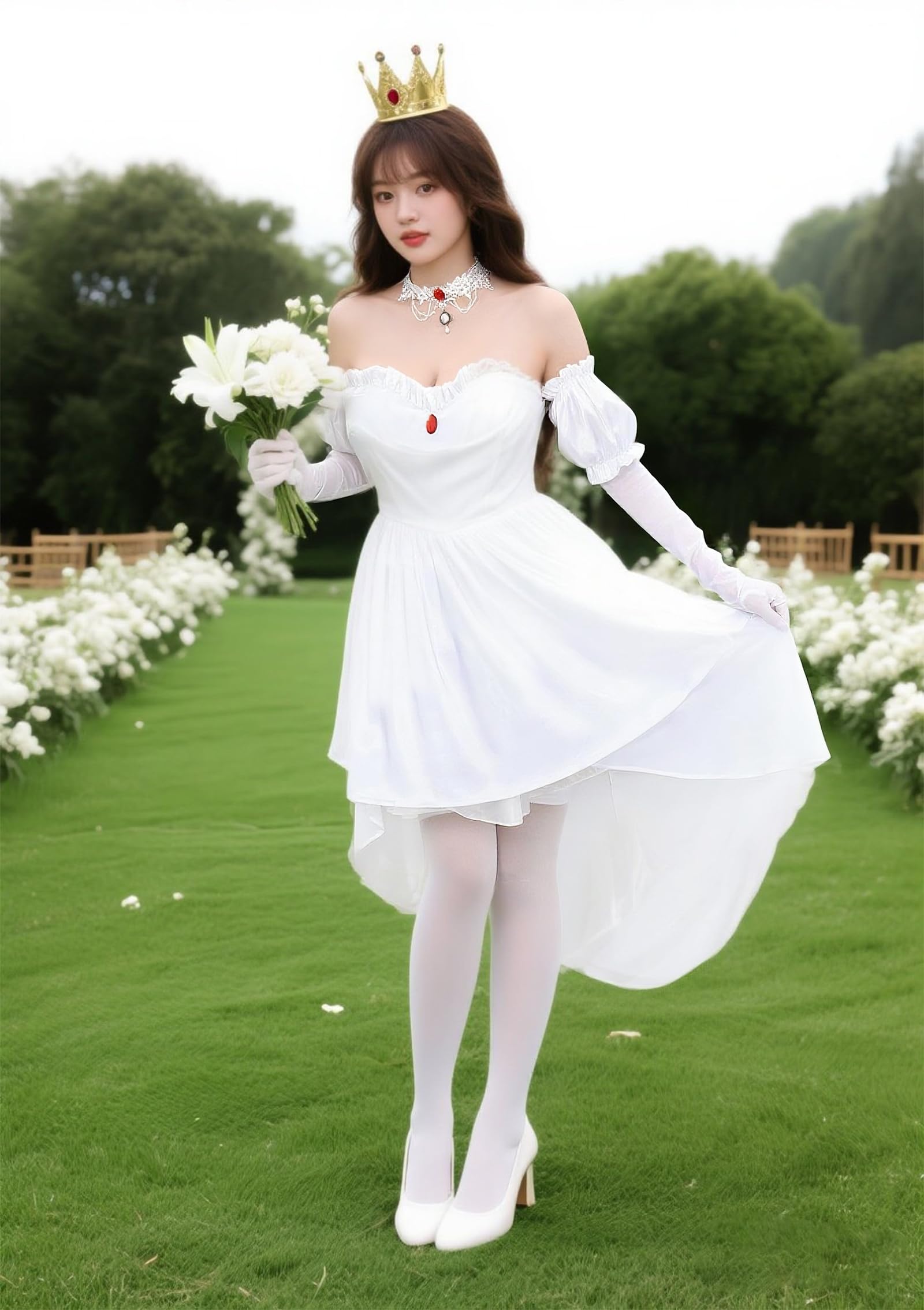 C-ZOFEK Boosette Costume Dress Booette Cosplay Princess White Boo Layered Ballgown Halloween