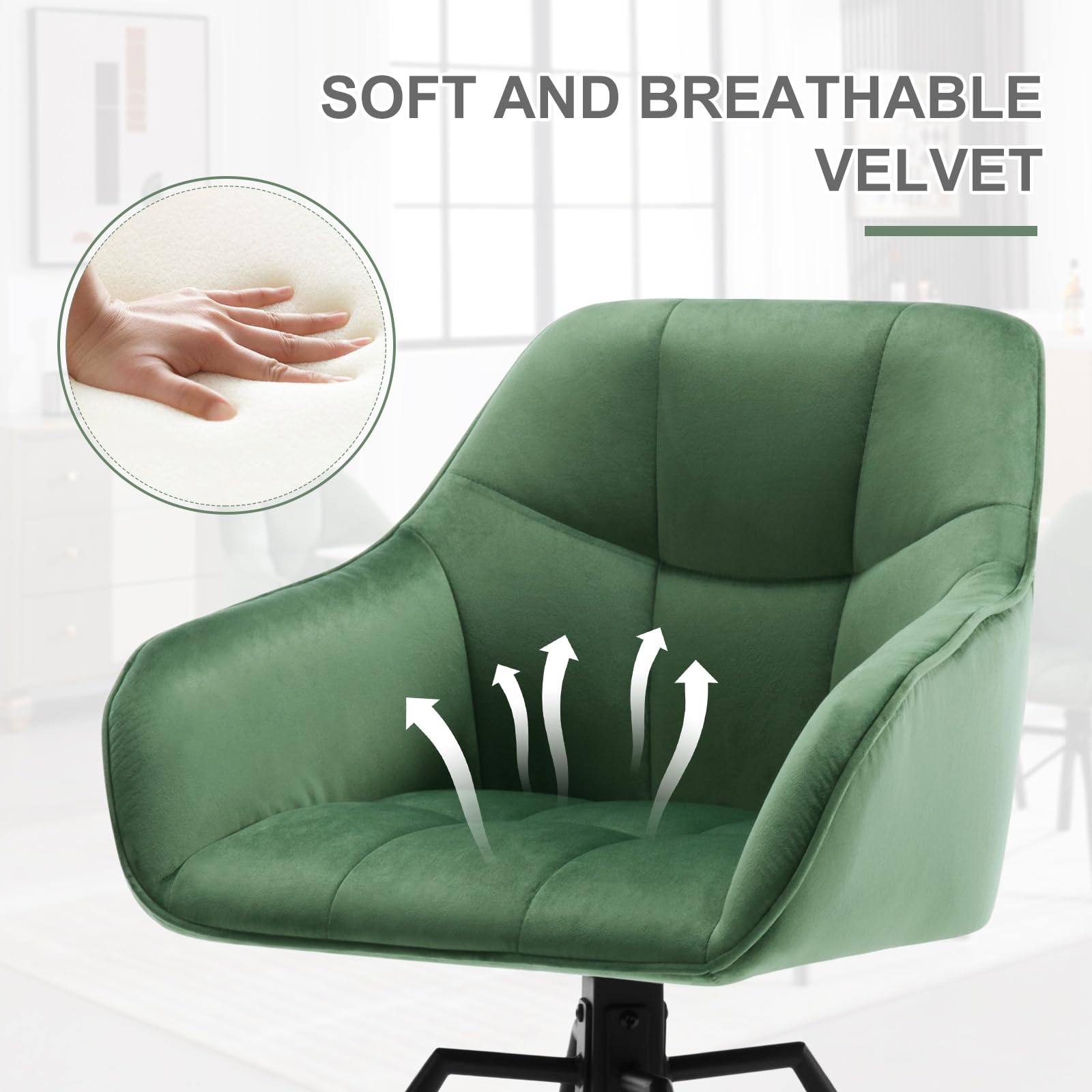 WOLTU Chaise Pivotante à 360°, Lot de 2, Chaise Salle à Manger Scandinave, en Velours, Assise Rembourrée, Pieds en Métal, Vert Foncé.