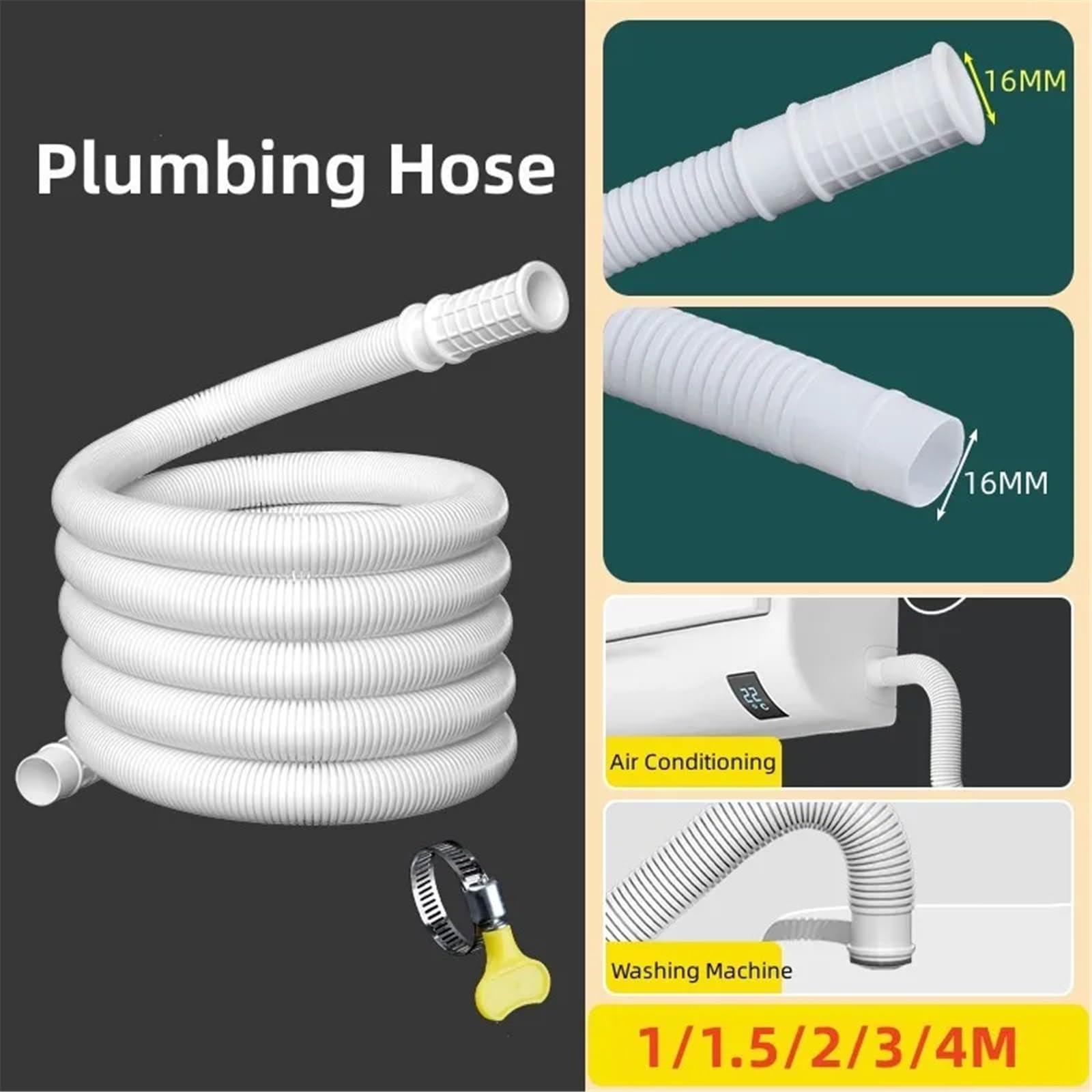 Tubo di scarico per lavatrice Tubo di scarico in plastica for lavatrice da 1-4 m for rubinetto cucina del condizionatore d'aria(4m)