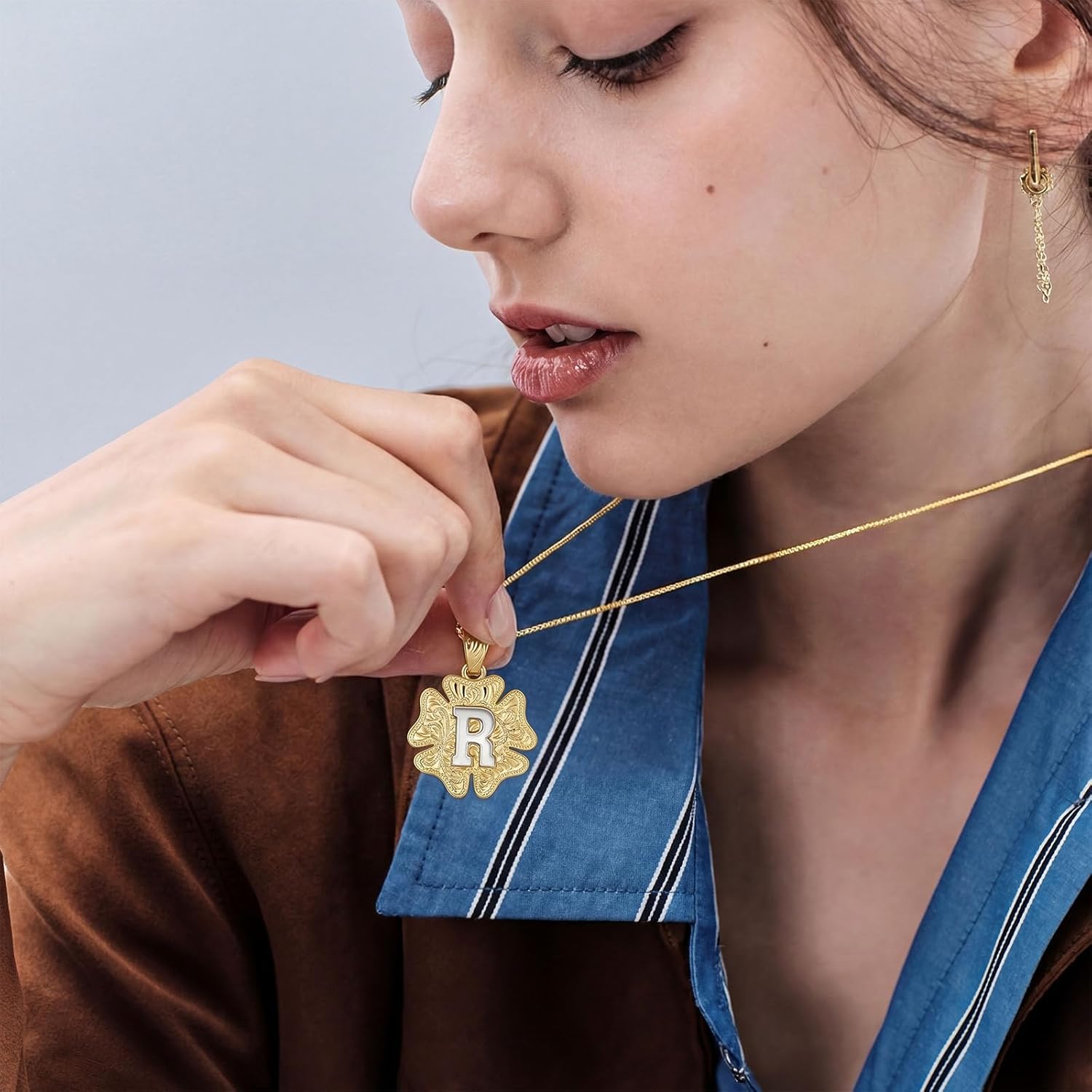 KissYan Western Cowgirl Initial Necklace for Men Women, 14K Gold Plated Cowboy Flower Letter Pendant Necklace Handmade Two-Toned Jewelry Gift